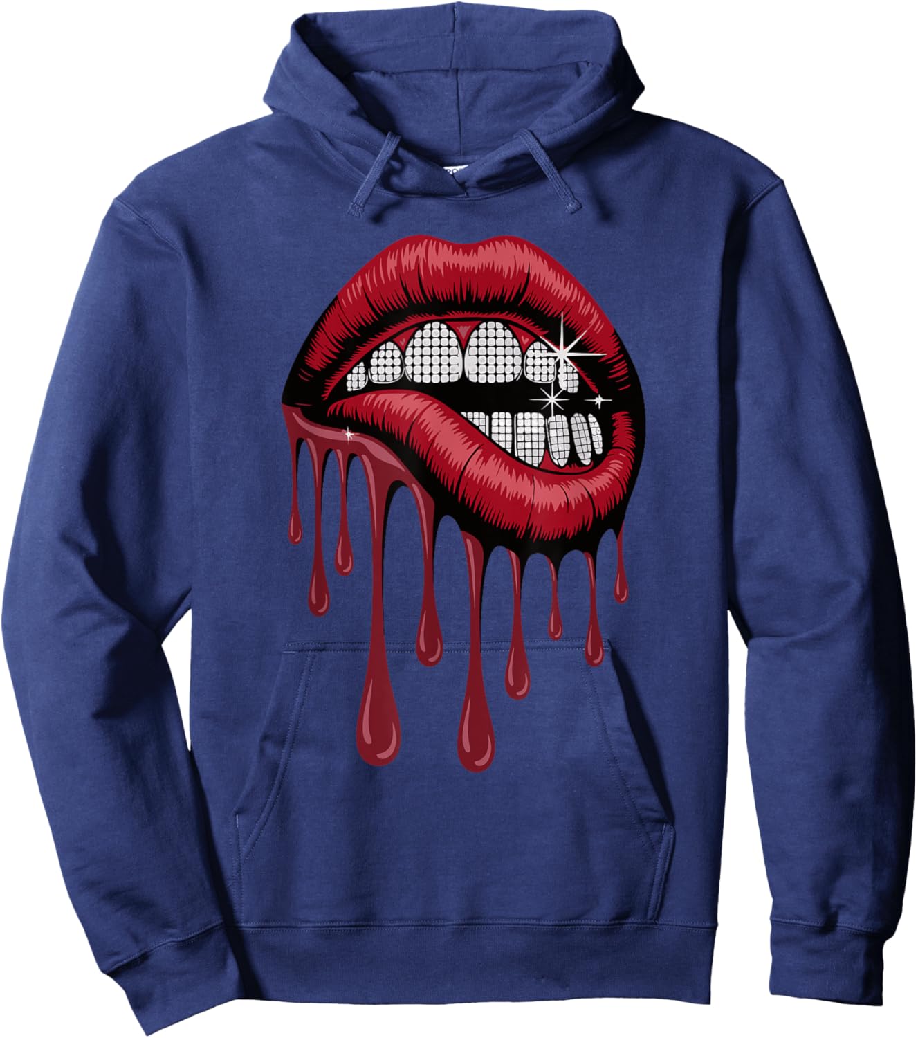 Lip Biting Lips Diamond Grill Teeth Dental Jewelry Hoodie - Hoodie | Navy