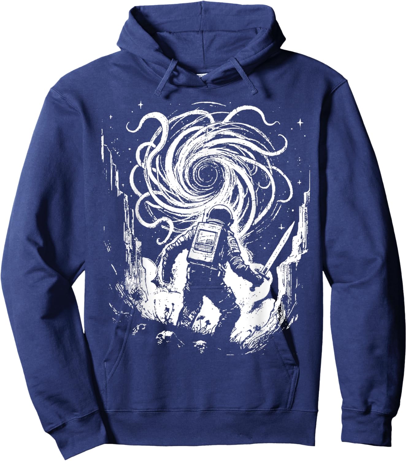 Void Vintage Astronaut Defender - Fighting Monster In Space Hoodie - Hoodie | Navy