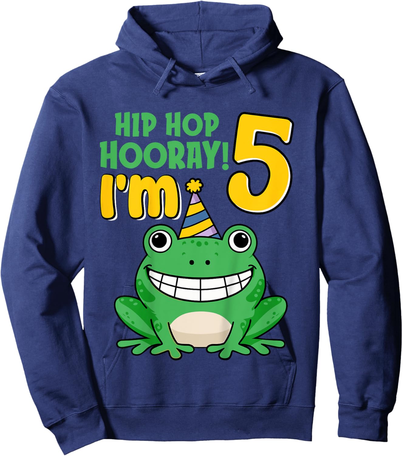 Kids Hip Hop Hooray I'm Frog 5 Years Old 5th Birthday Party Frog Hoodie - Hoodie | Navy