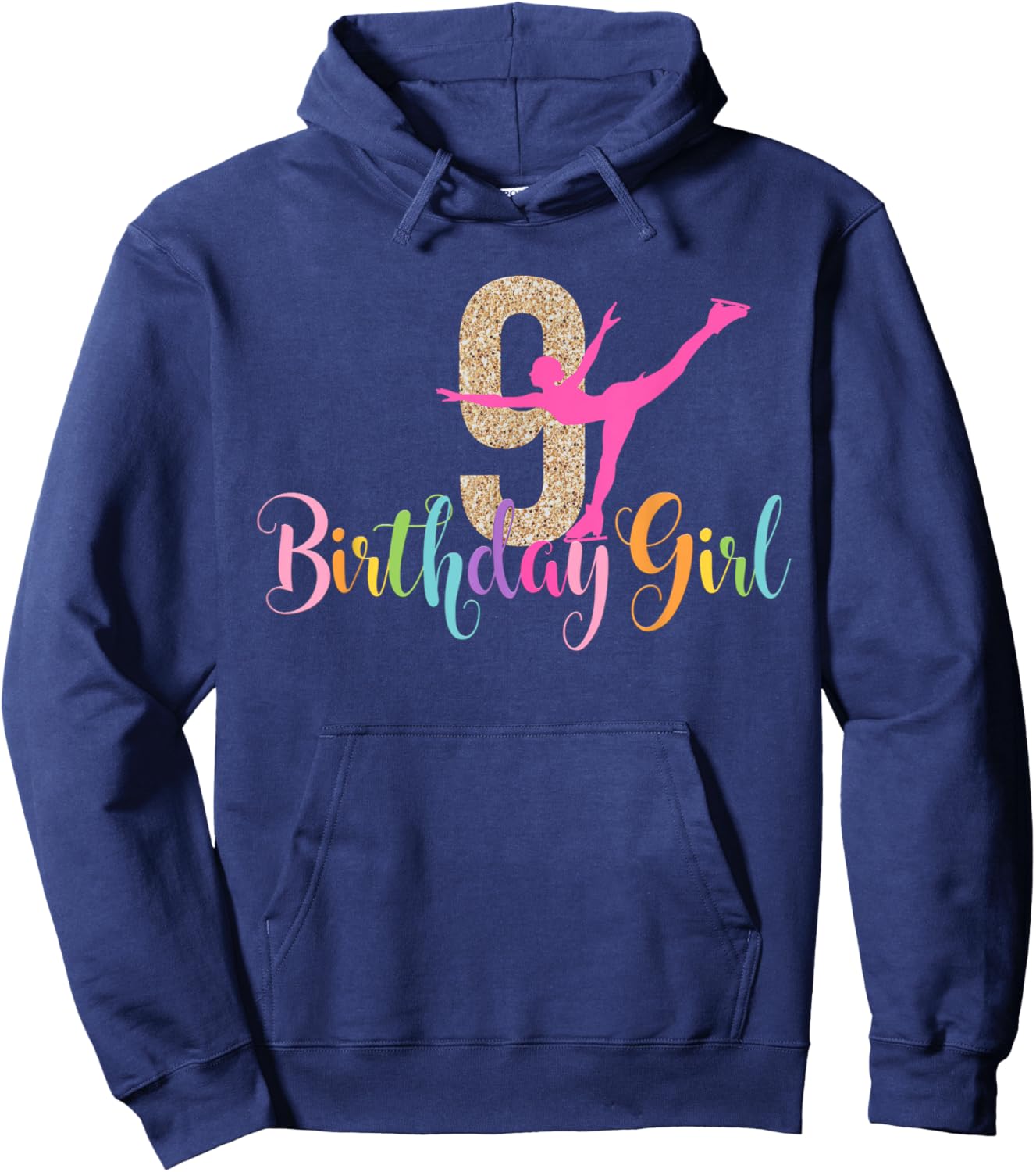 9th Birthday Ice Skating Figure Skater Party Skate Girl Nine Hoodie - Hoodie | Navy