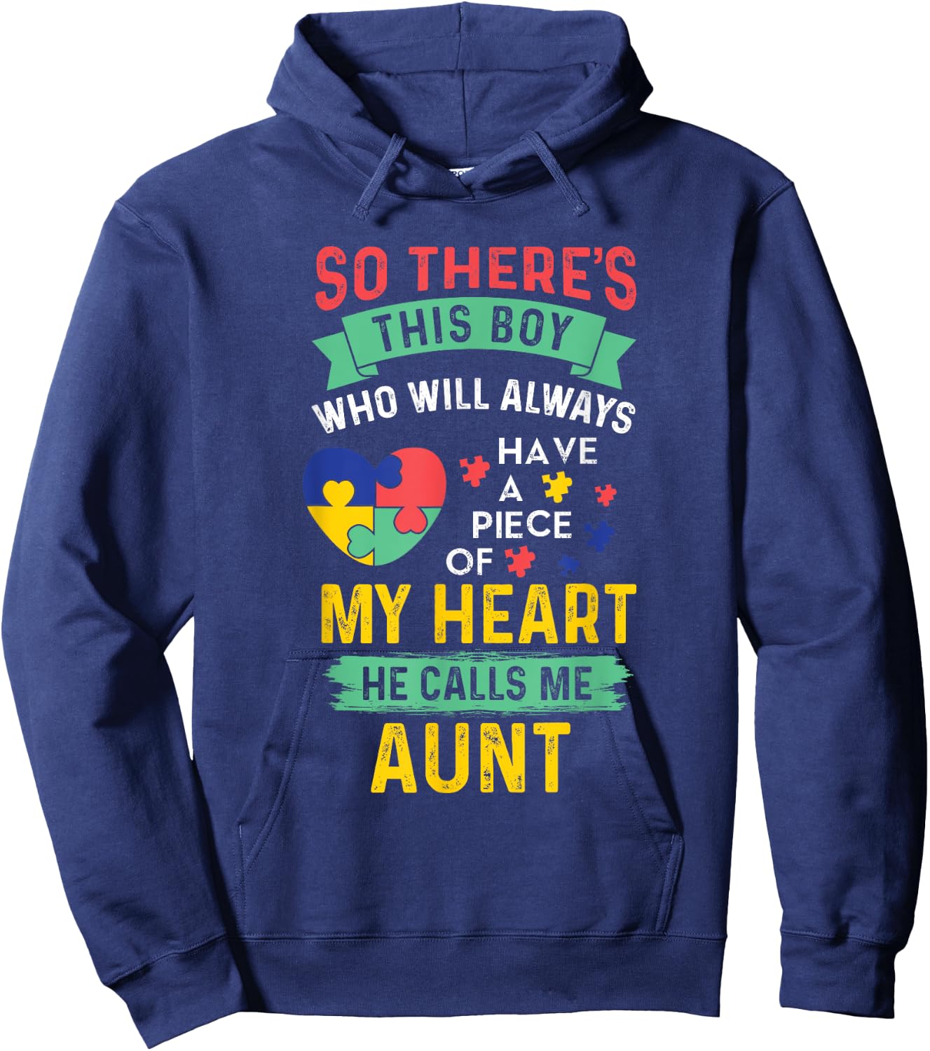 There's This Boy He Calls Me Aunt Autism Awareness Auntie Hoodie - Hoodie | Navy