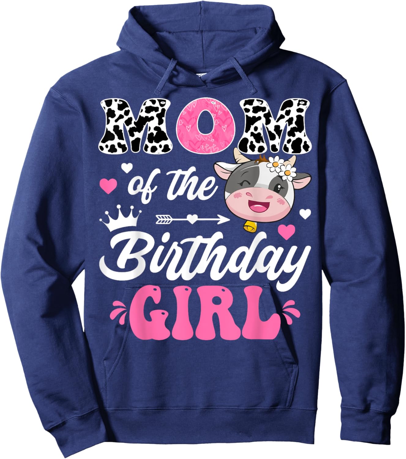 Mom Of The Birthday Girl Cute Cow Farm 1St Birthday Hoodie - Hoodie | Navy
