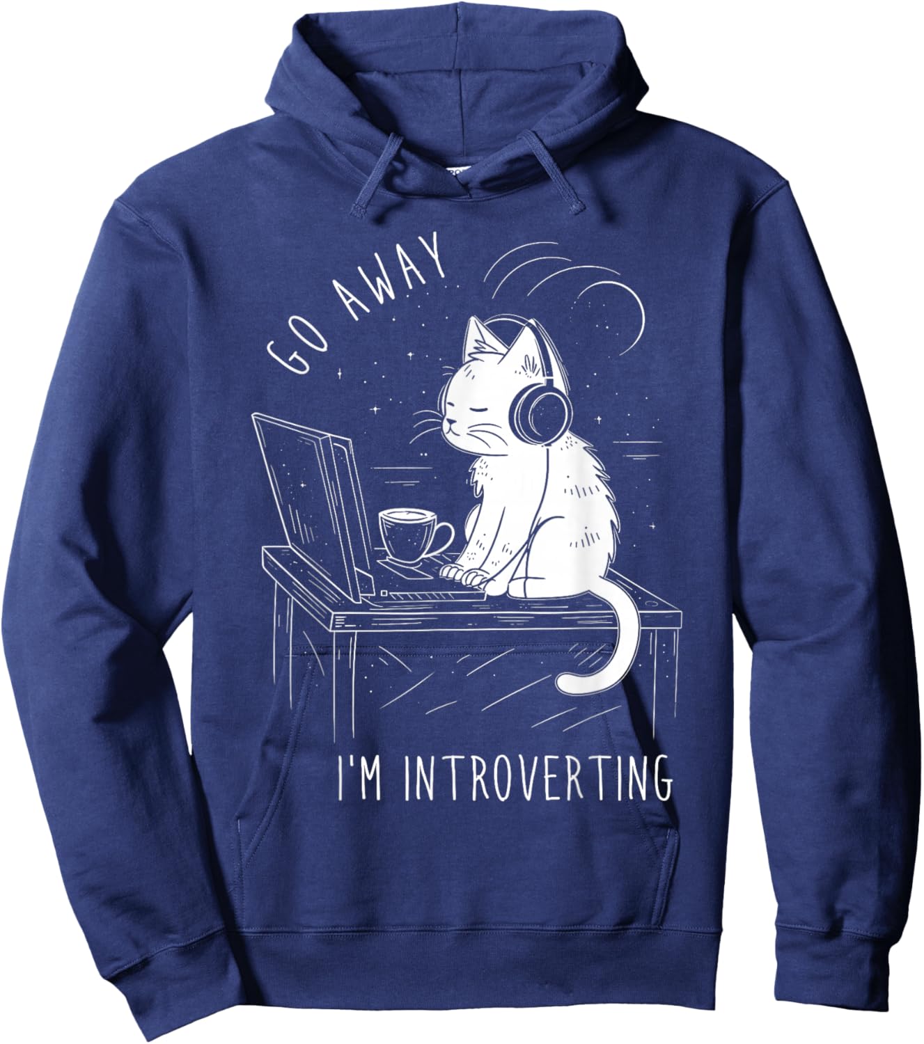 Introvert Cat with Coffee on Computer Antisocial Emo Goth Hoodie - Hoodie | Navy