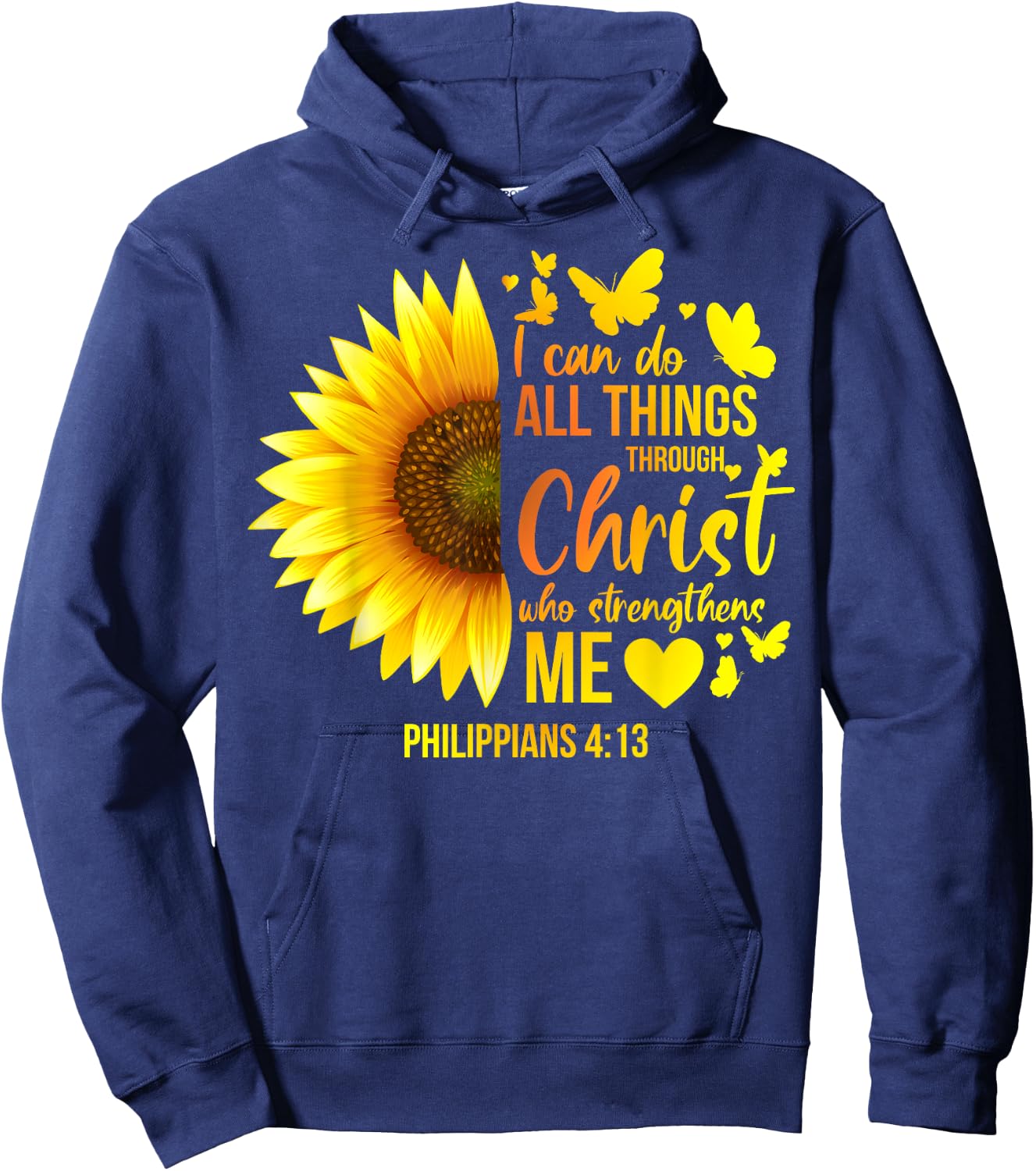 Christian Sunflower Philippians 4 Pretty Bible Verse Gift Hoodie - Hoodie | Navy