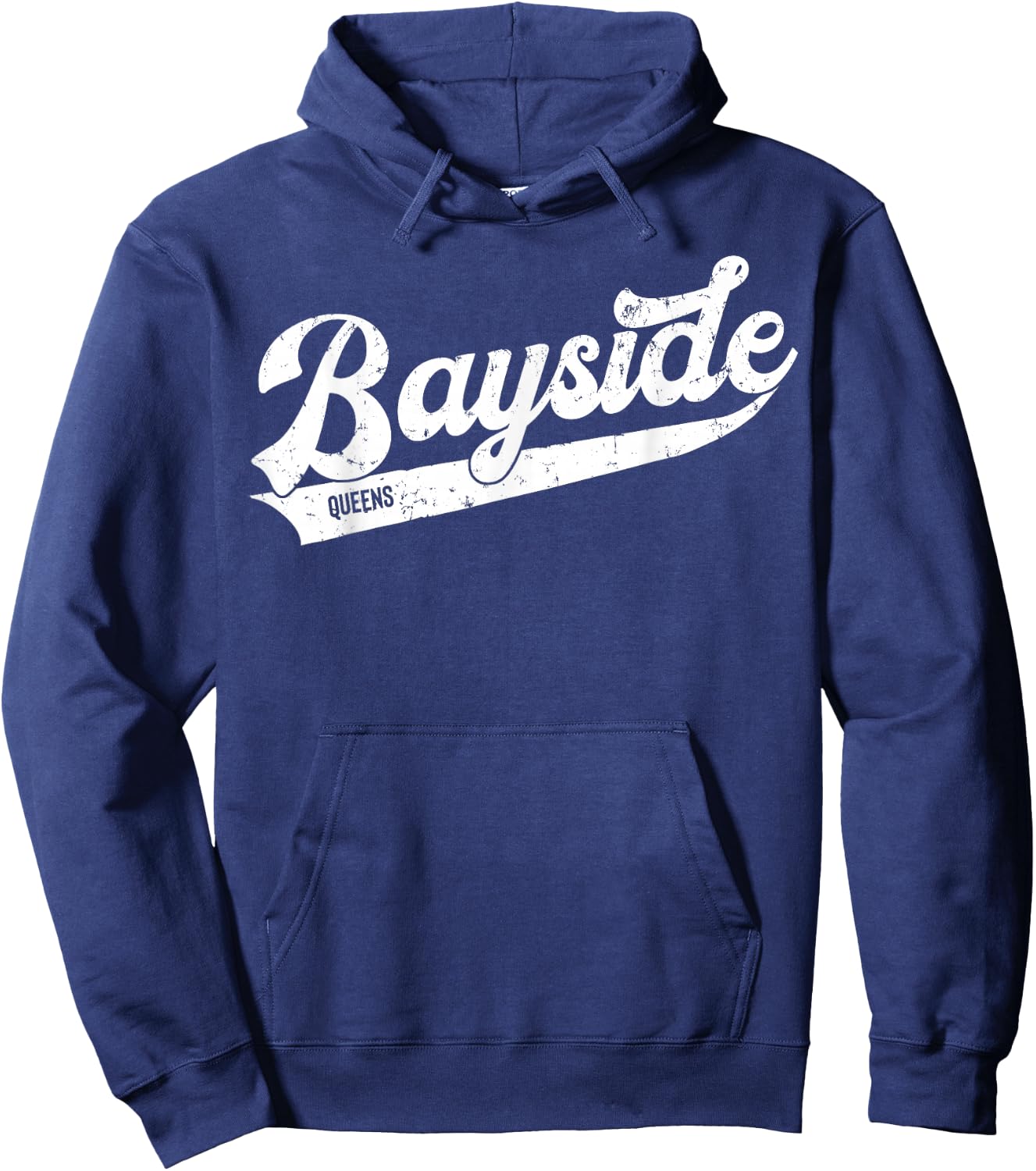Bayside Queens NYC Typographic Distressed Design Hoodie - Hoodie | Navy