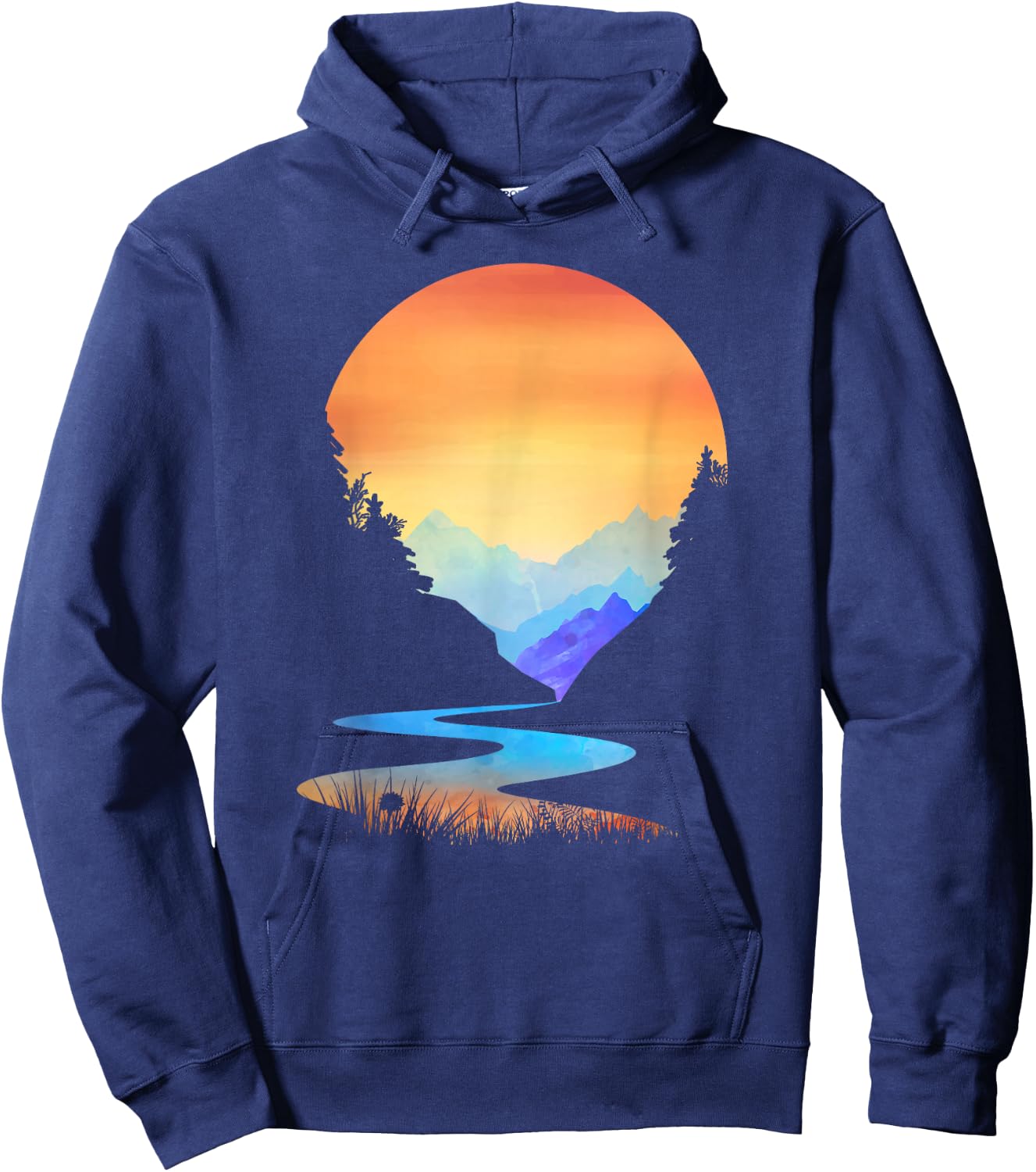 Outdoor Sunset Vintage Style Mountains Sun Nature Hoodie - Hoodie | Navy