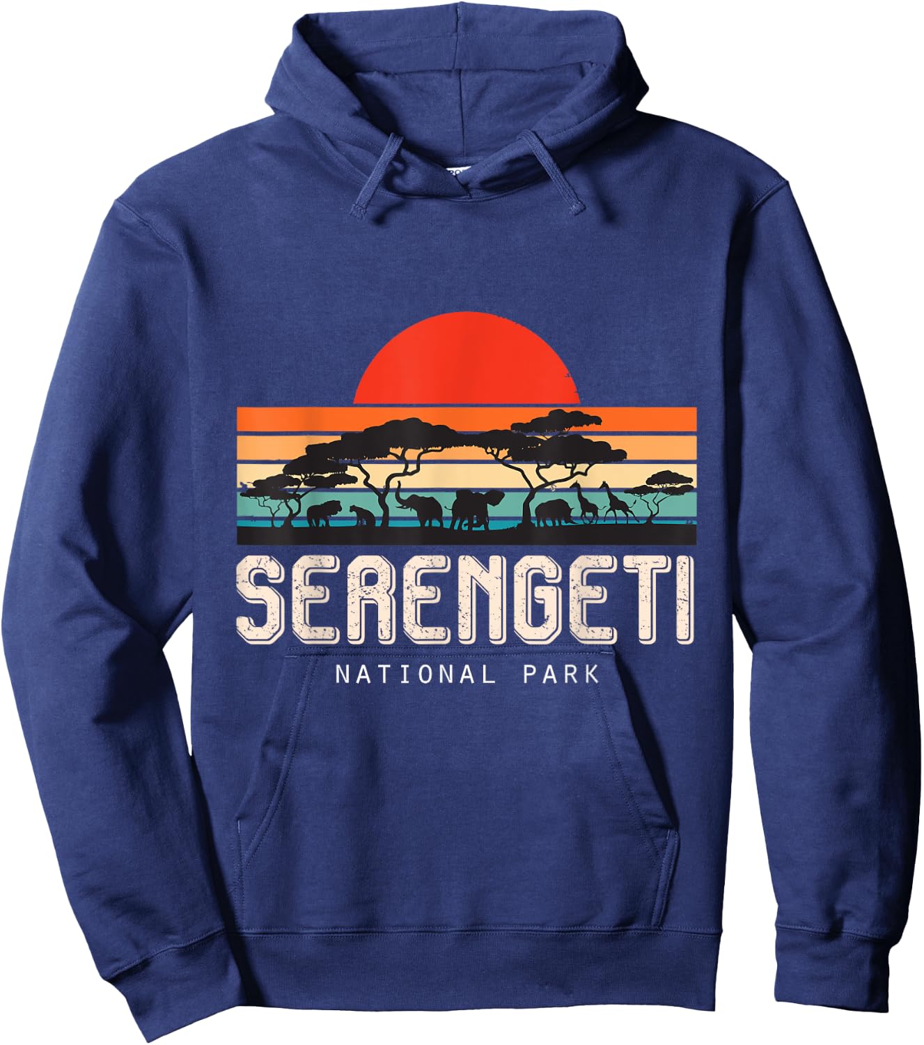 Safari Retro Serengeti National Park Sunrise Savanna Animals Hoodie - Hoodie | Navy