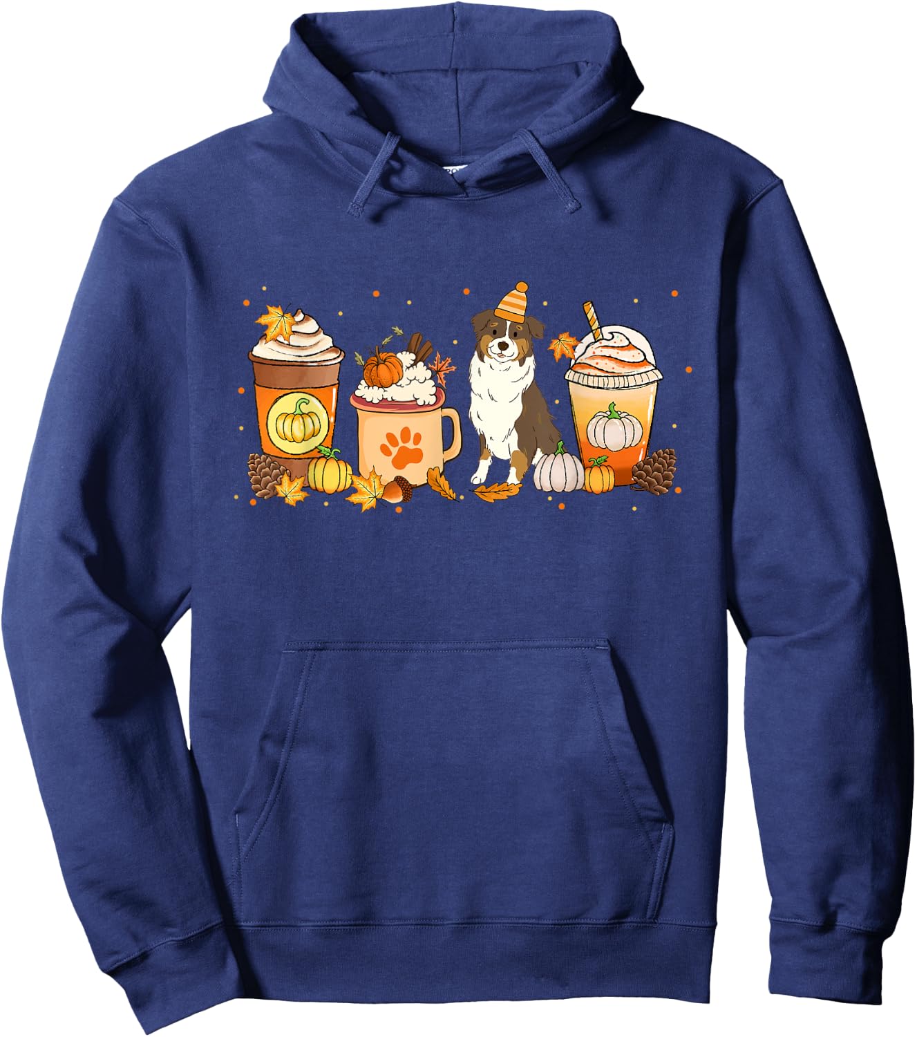 Aussie Coffee Pumpkin Spice Dog Lovers Fall Thanksgiving Hoodie - Hoodie | Navy