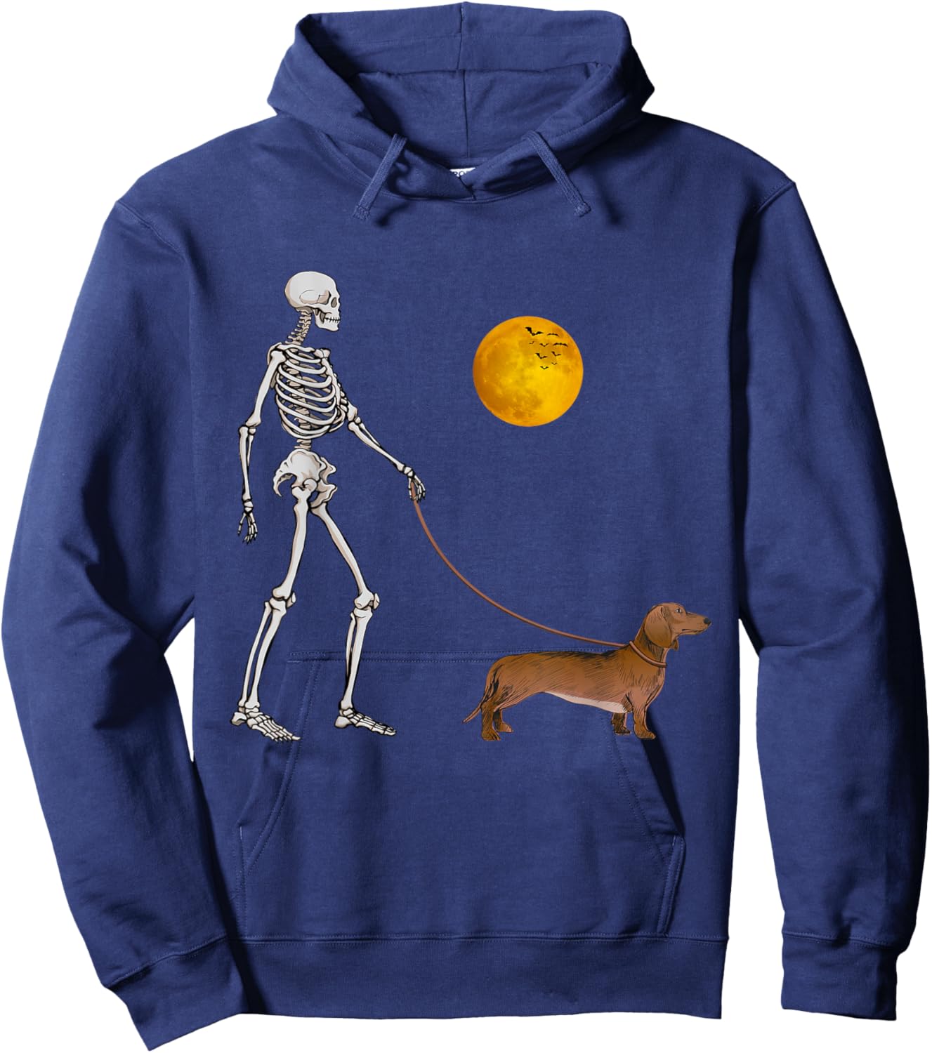 Dachshund Skeleton Dog Walking Halloween Costume Women Kids Hoodie - Hoodie | Navy