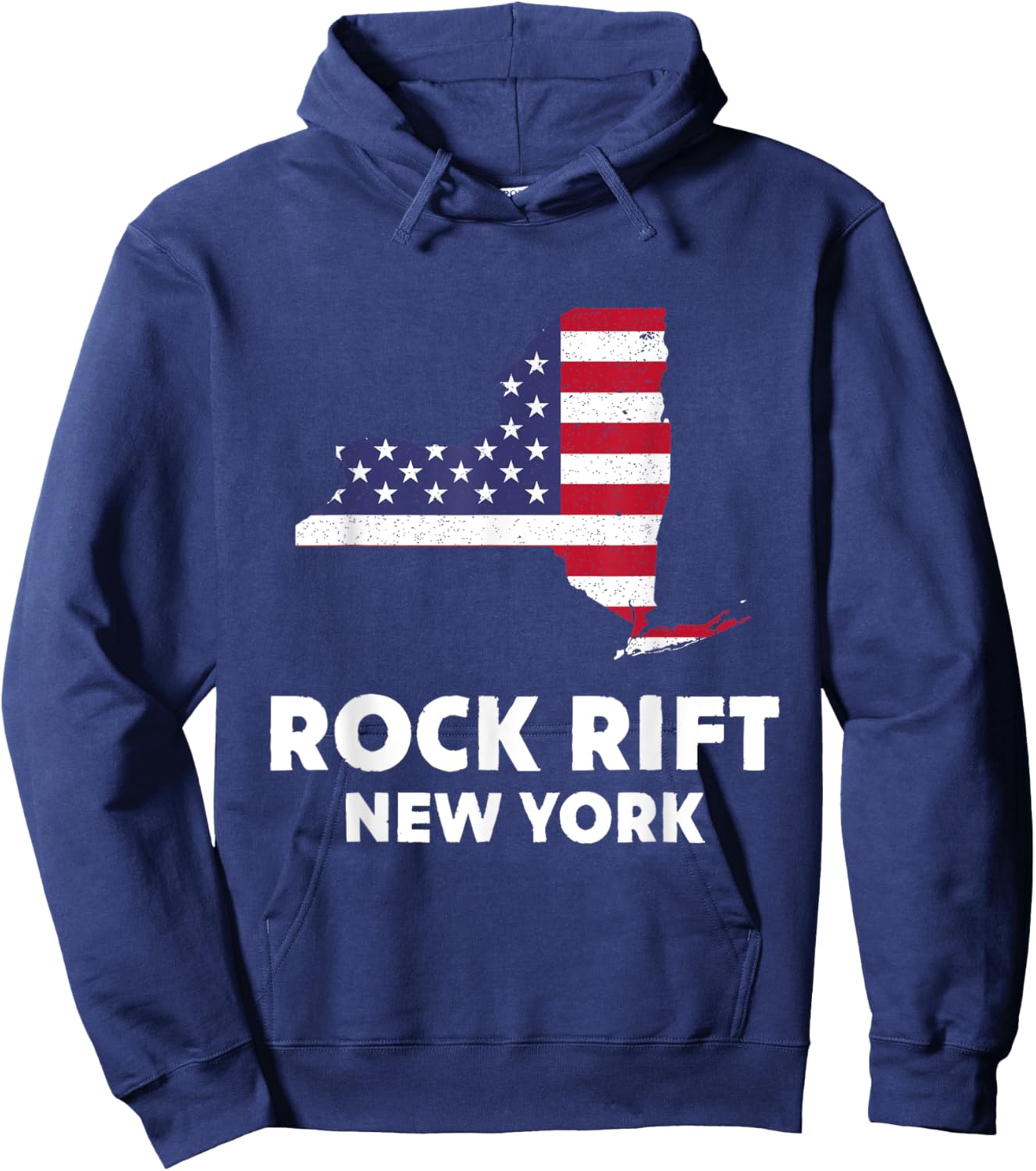 Distressed Patriotic USA Flag Rock Rift, New York Women Men Hoodie - Hoodie | Navy