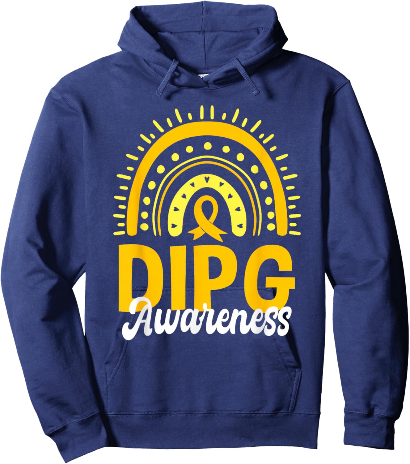 DIPG Awareness Boho Rainbow Yellow Ribbon Childhood Cancer Hoodie - Hoodie | Navy