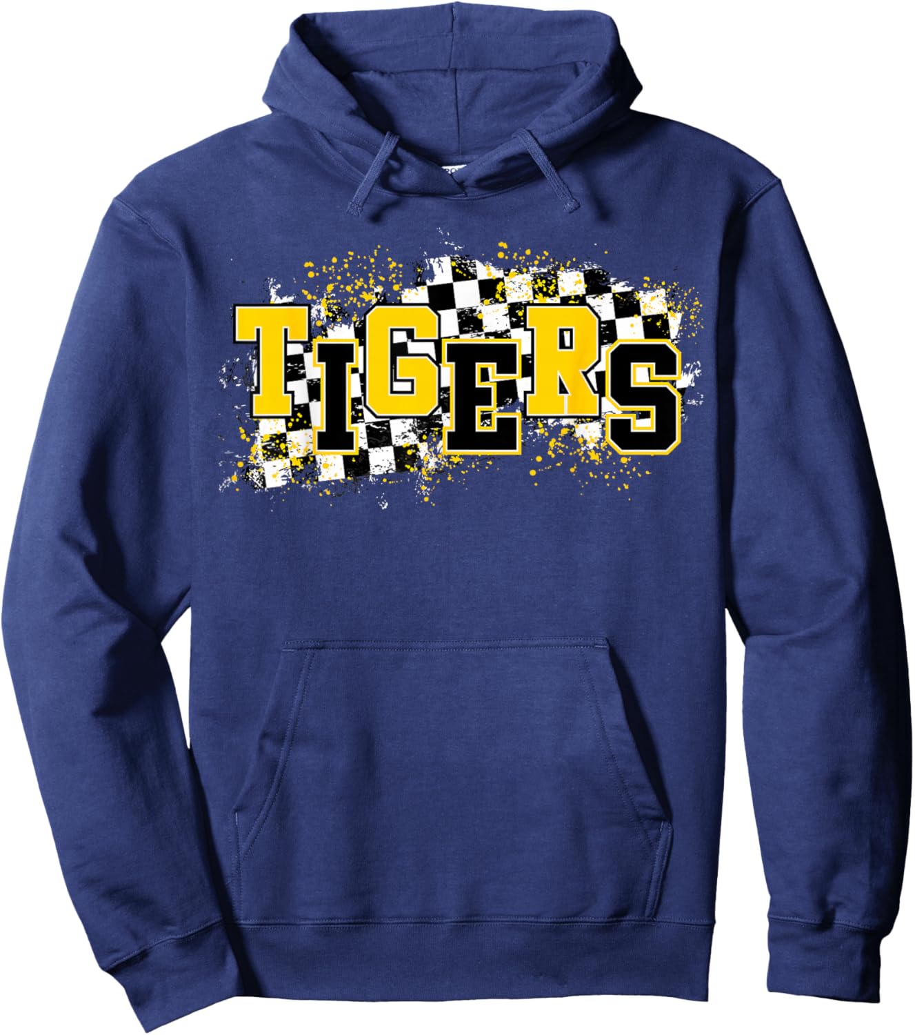 Tigers School Spirit Tiger Pride Yellow Black Tigers Checker Hoodie - Hoodie | Navy