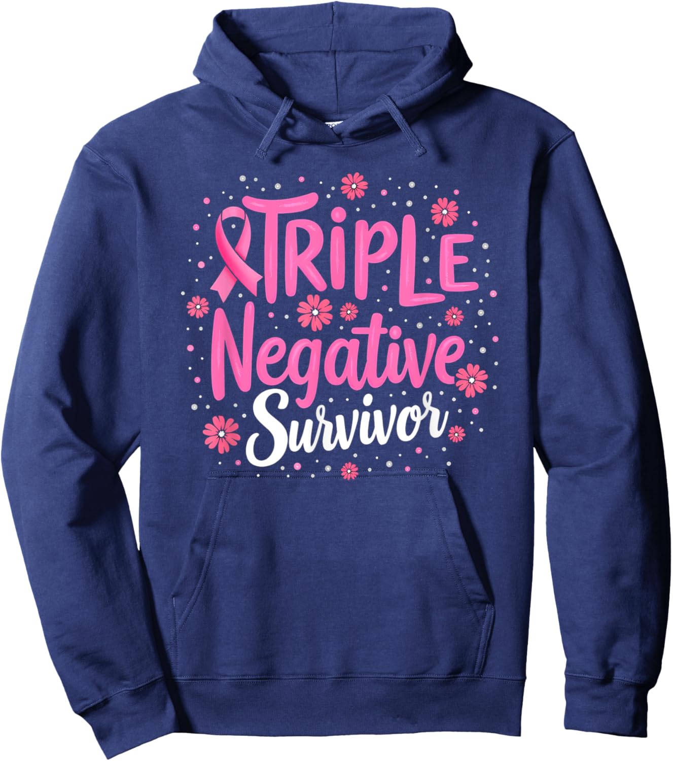 Pink Ribbon Triple Negative Warrior Breast Cancer Survivor Hoodie - Hoodie | Navy