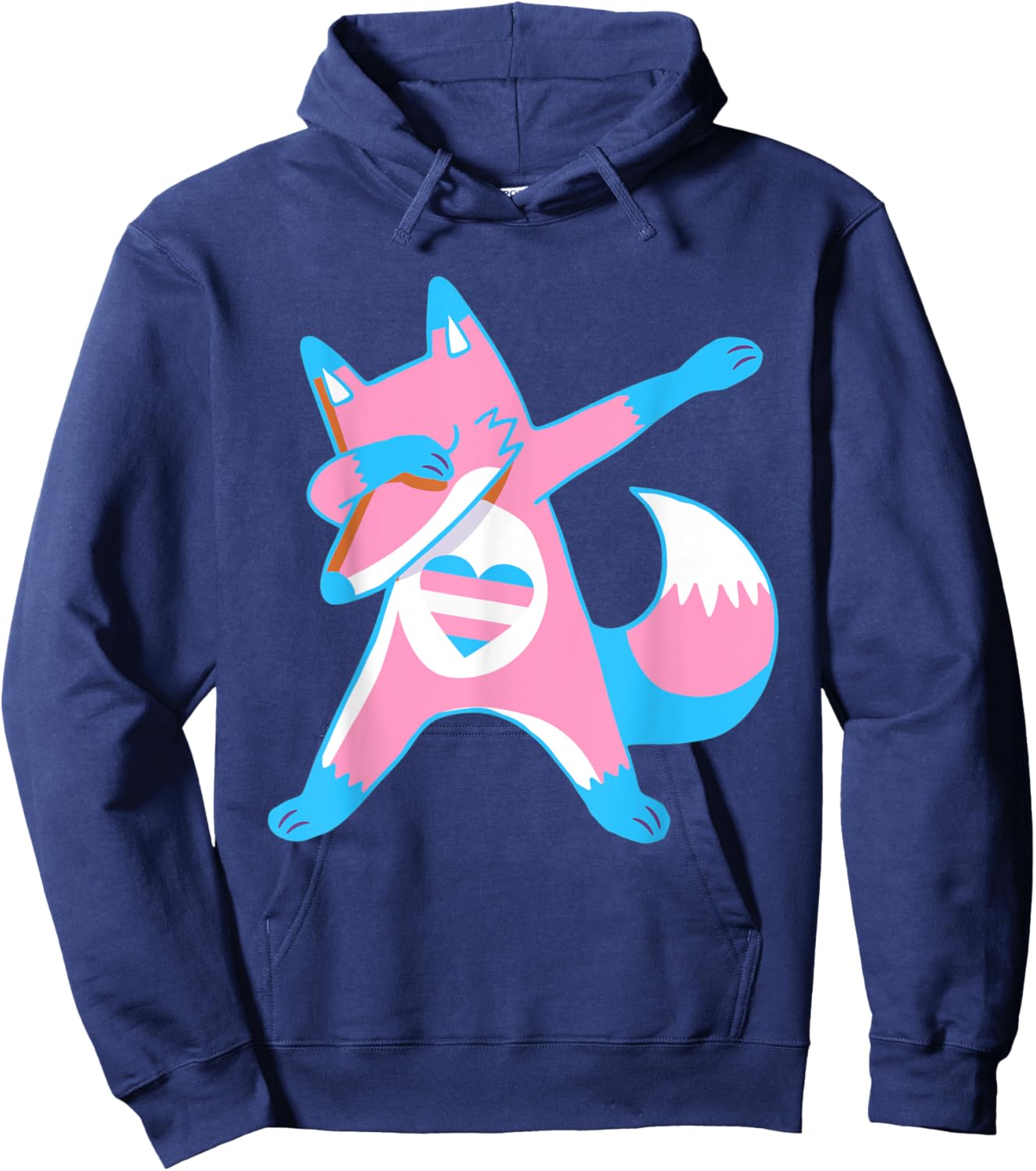 Dabbing Trans Pride Fox With Heart Transgender Hoodie - Hoodie | Navy