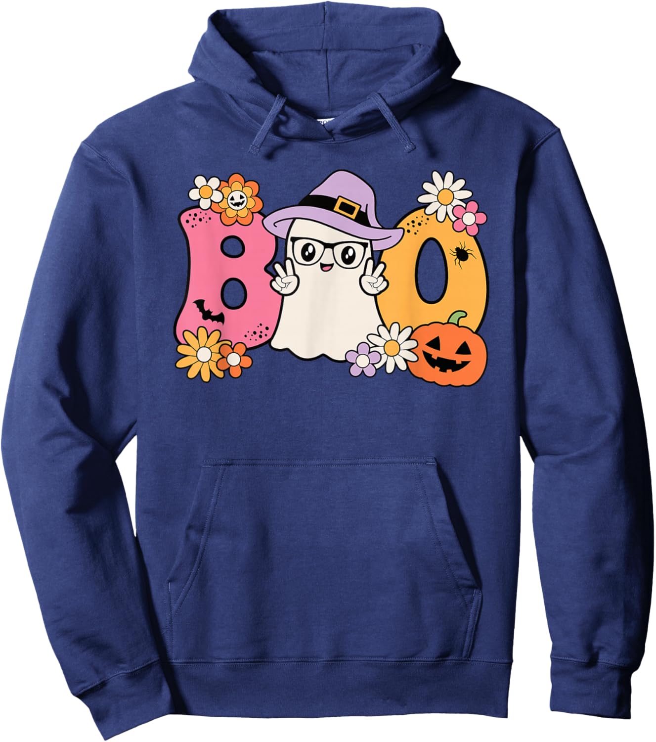 Groovy Boo Halloween Costume Ghost Pumpkin Women Girls Kids Hoodie - Hoodie | Navy