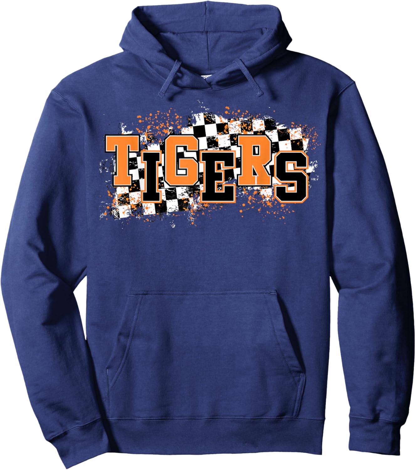 Tigers School Spirit Tiger Pride Orange Tigers Checkered Hoodie - Hoodie | Navy