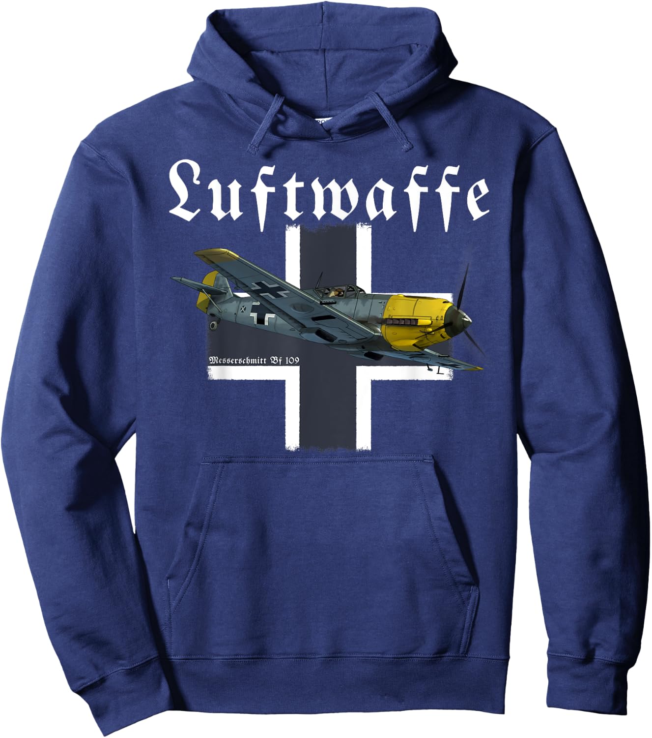 Military Aviation Graphic Design Gifts German Warbird I Messerschmitt BF-109 I WW2 Airplane Graphic Black -Adults Small Classic Fit Short Sleeve Hoodie - Hoodie | Navy