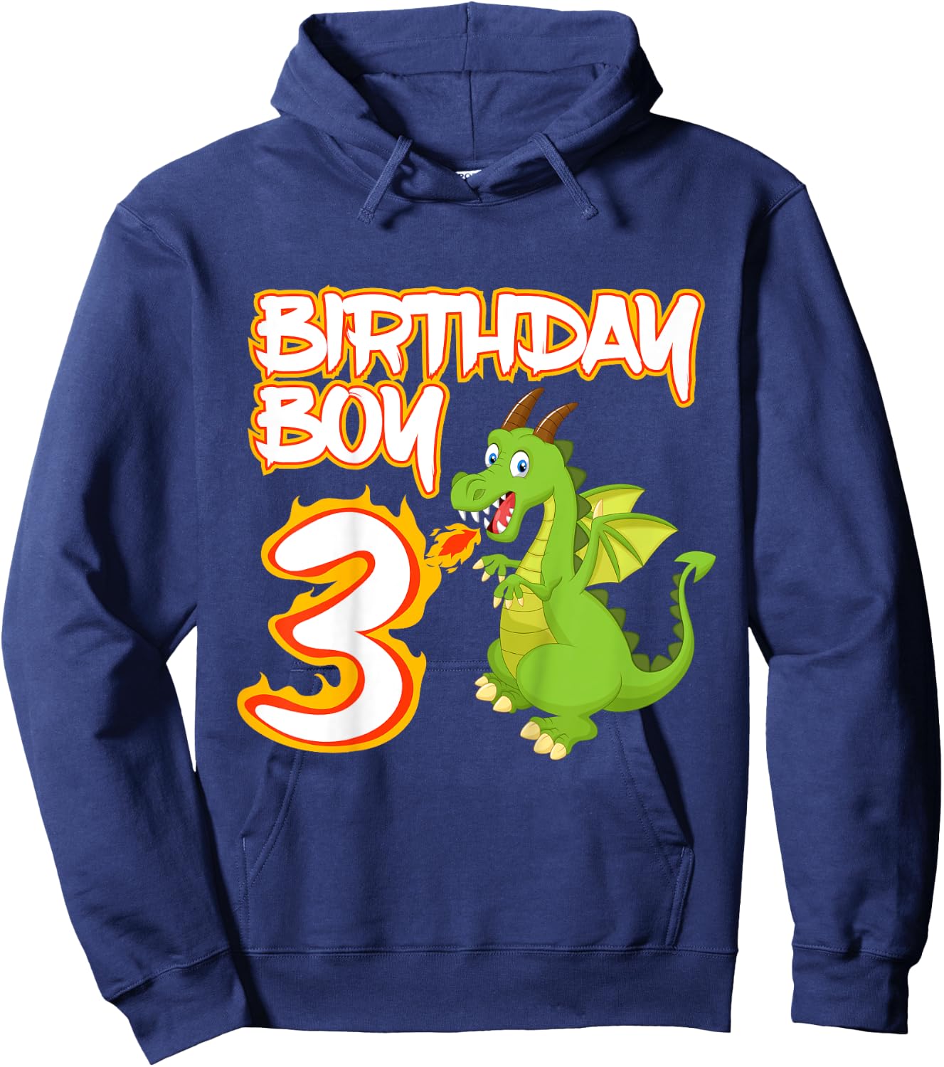 Kids 3 Year Old Dragon Birthday Boy Themed Party 3rd Gift Hoodie - Hoodie | Navy