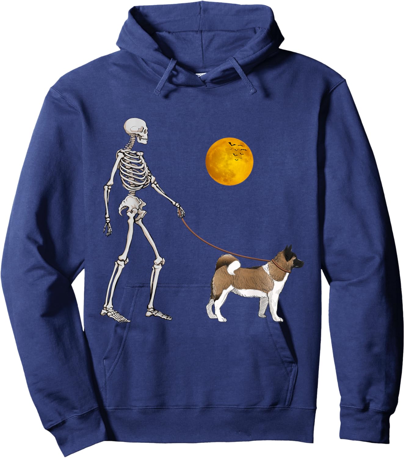 Akita Inu Skeleton Dog Walking Halloween Costume Hoodie - Hoodie | Navy