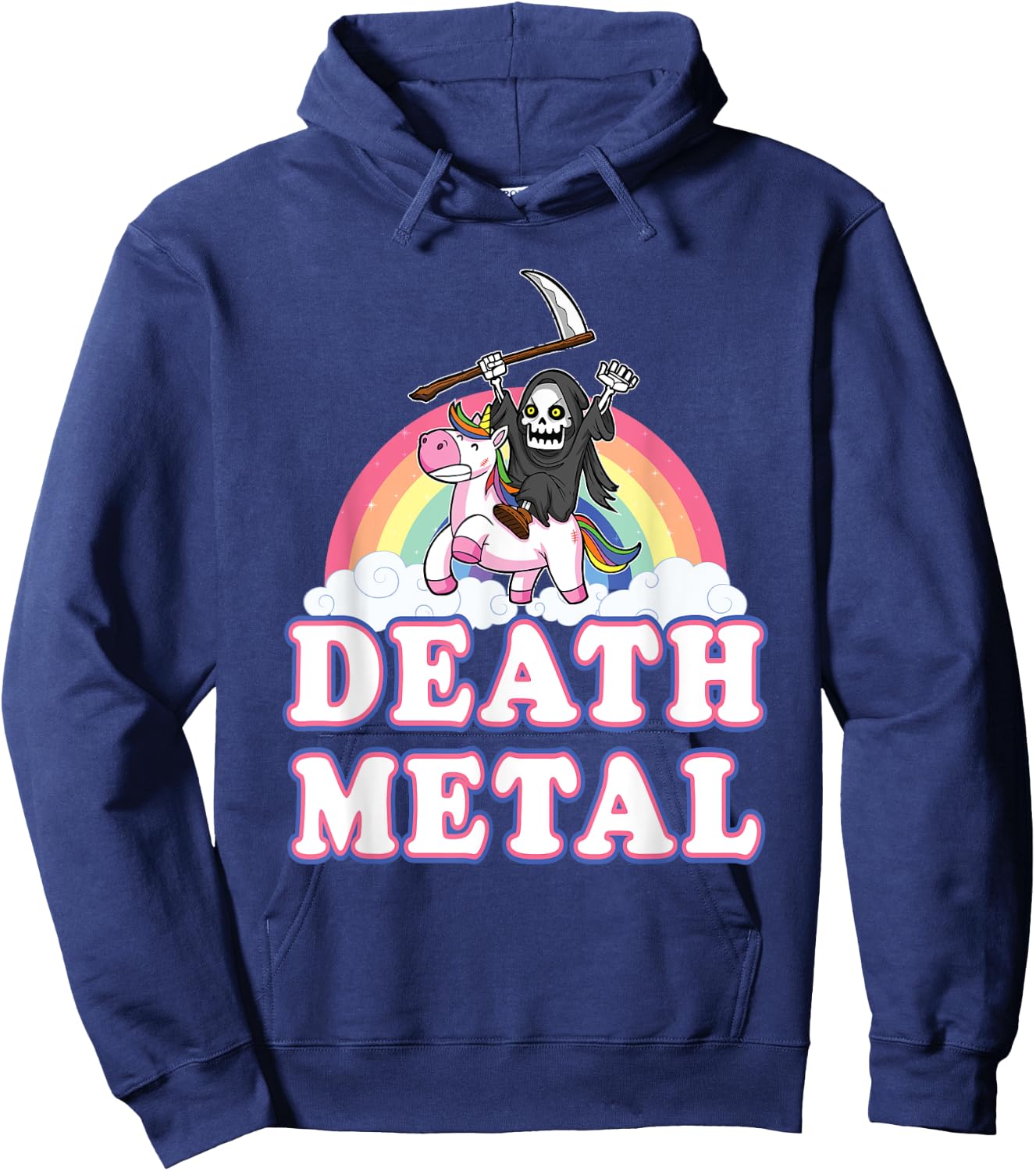 Death Metal Rock Music Halloween Grim Reaper Riding Unicorn Hoodie - Hoodie | Navy