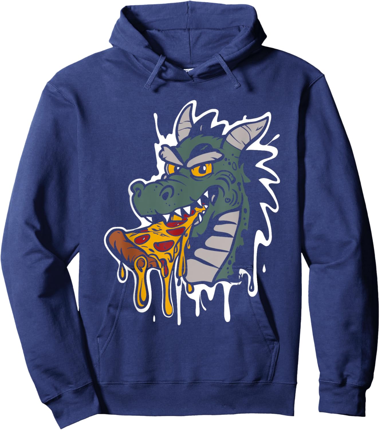 Dragon Eating Pizza - Vintage Dragon Pizza Slice Lover Hoodie - Hoodie | Navy