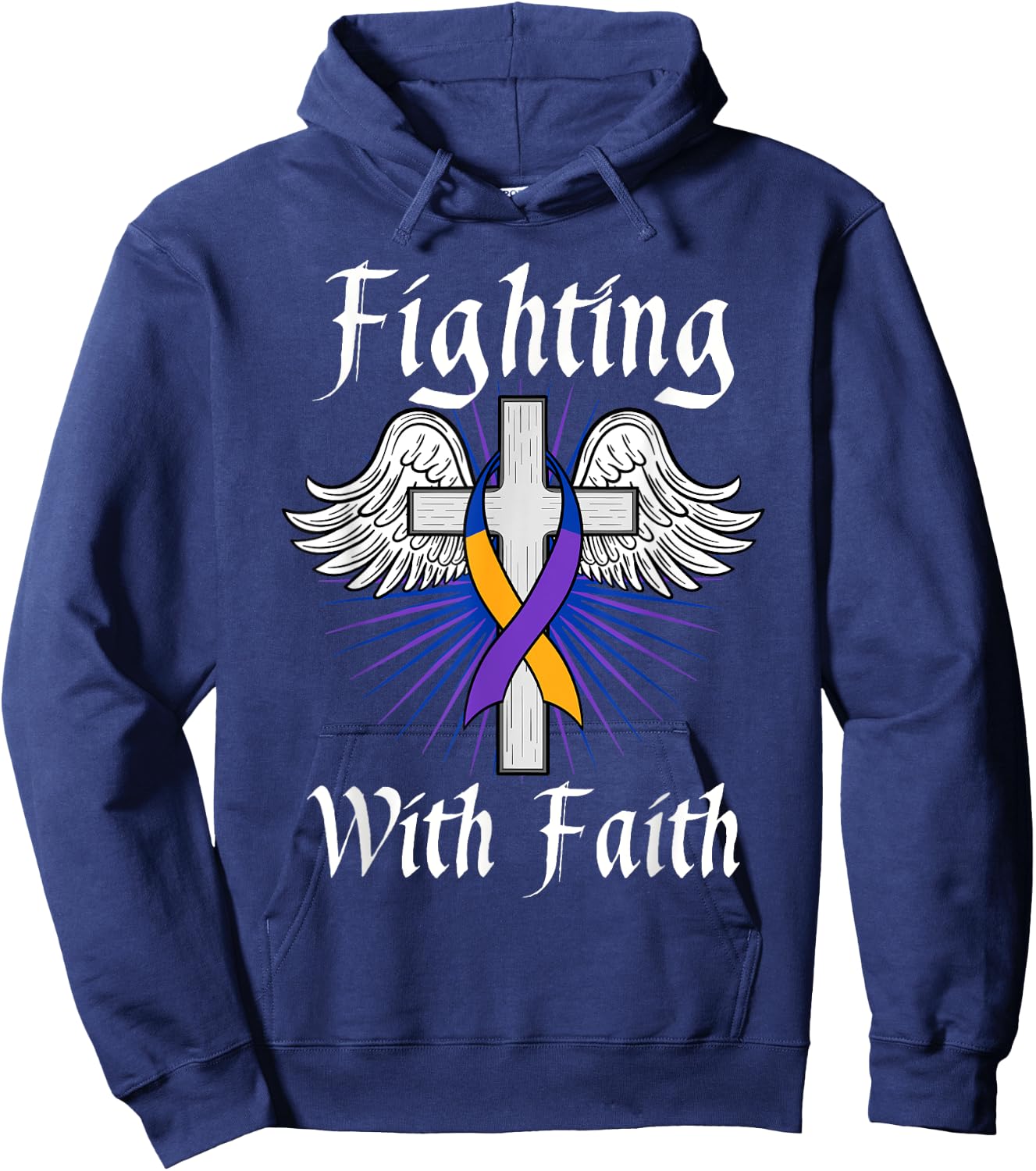 Fighting Faith Bladder Cancer Purple Blue And Yellow Dysuria Hoodie - Hoodie | Navy