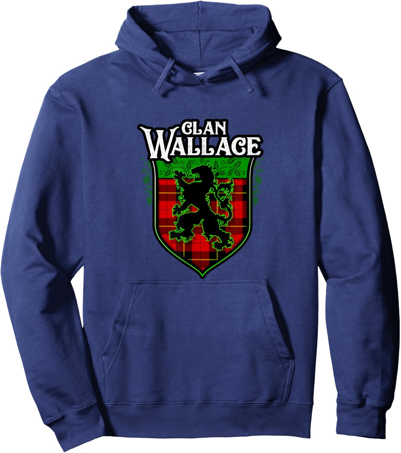 Clan Wallace Surname Scottish Clan Lion Rampant Tartan Hoodie - Hoodie | Navy