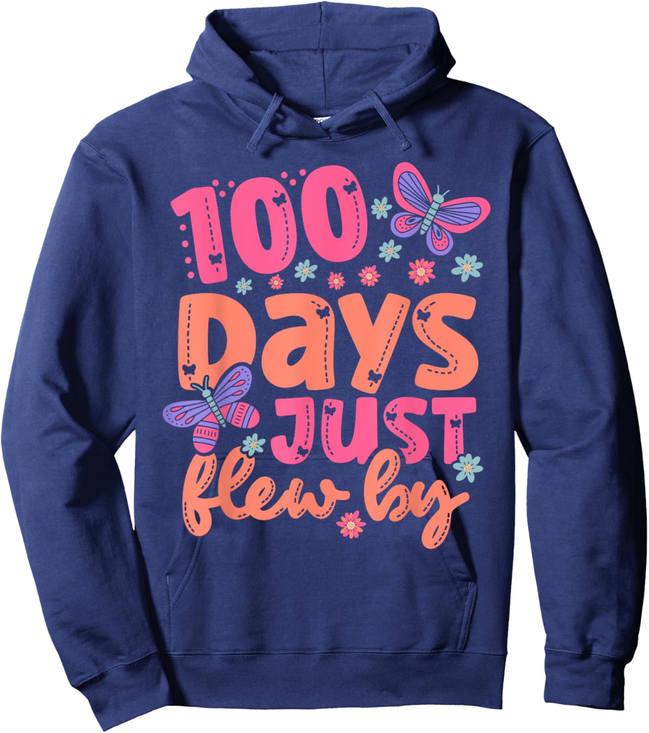 Cute 100 Days Just Flew By Butterfly 100 Days of School Hoodie - Hoodie | Navy