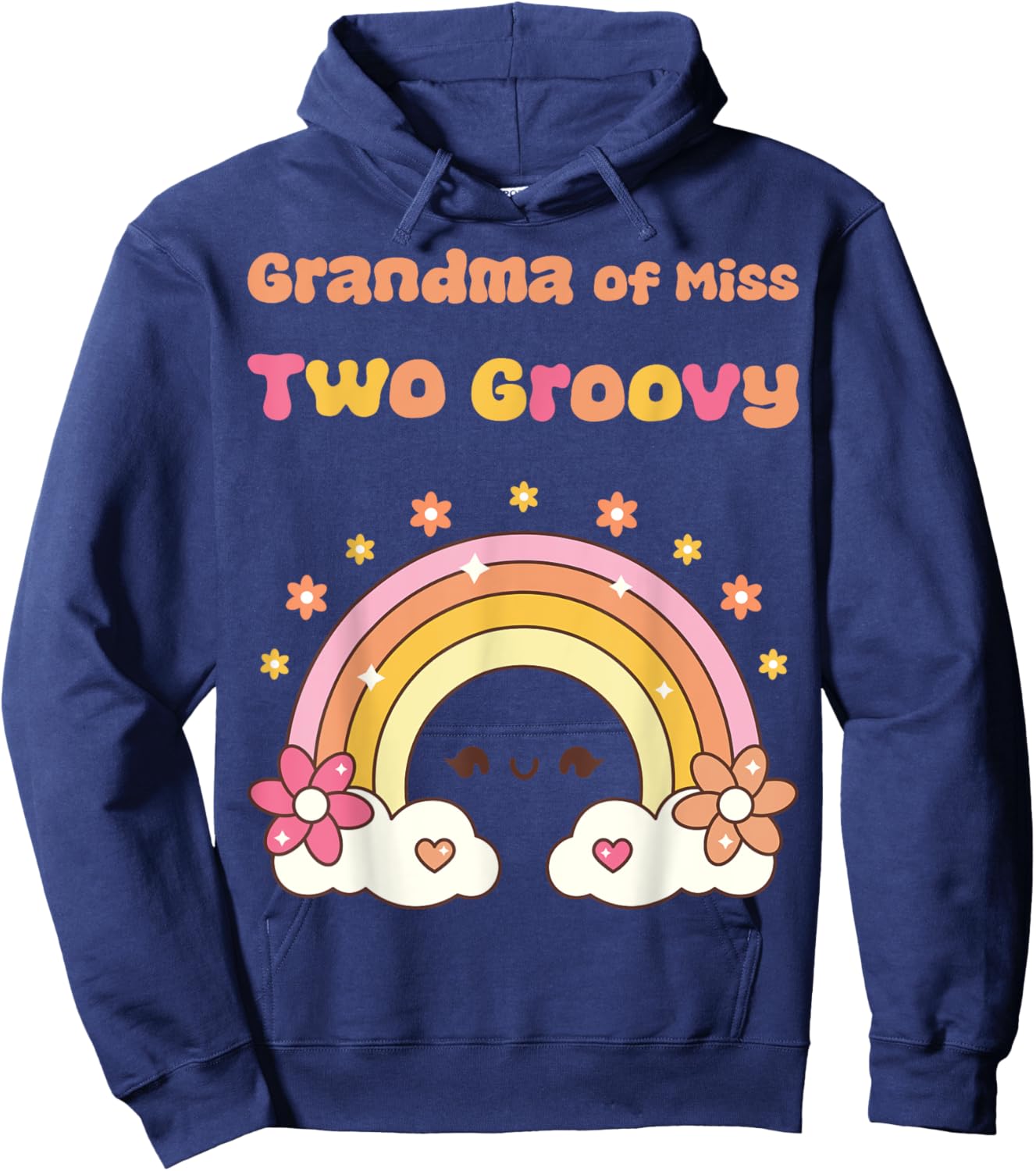 Grandma of Miss Two Groovy Boho Girl 2nd Birthday Outfit Hoodie - Hoodie | Navy