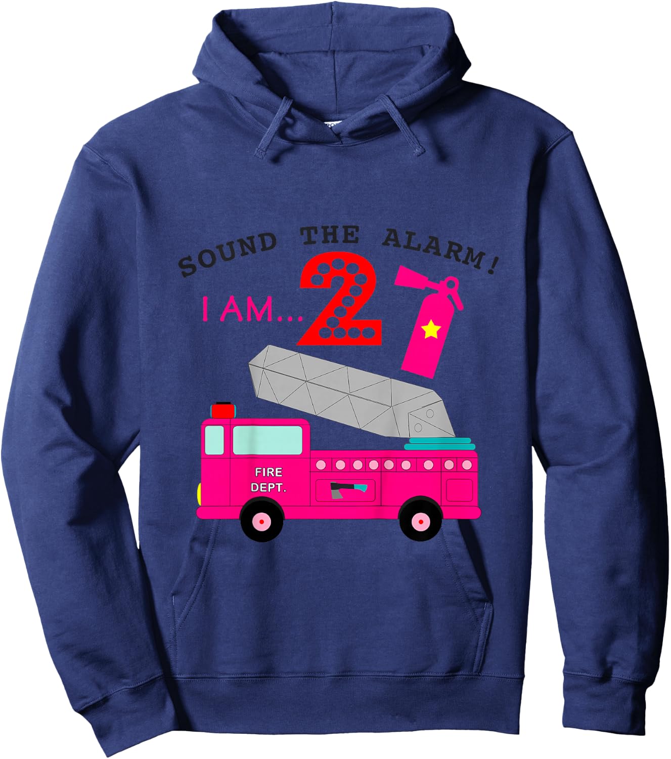 Pink Fire Truck for Girls 2 Years Old Second Birthday Party Hoodie - Hoodie | Navy