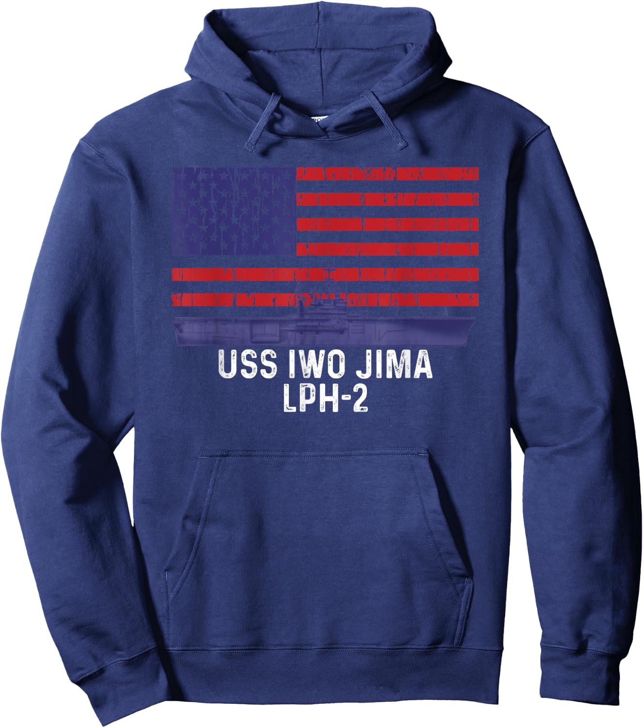 USS Iwo Jima LPH-2 Ship Vintage American Flag Hoodie - Hoodie | Navy