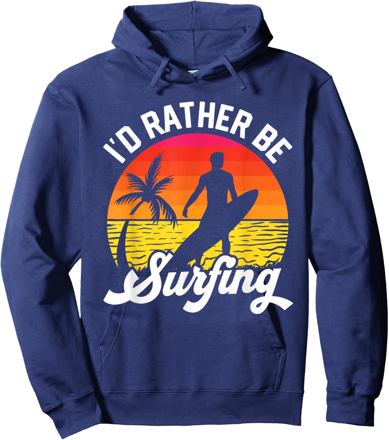I'd Rather Be Surfing Surfboard Surfer Silhouette Retro Hoodie - Hoodie | Navy