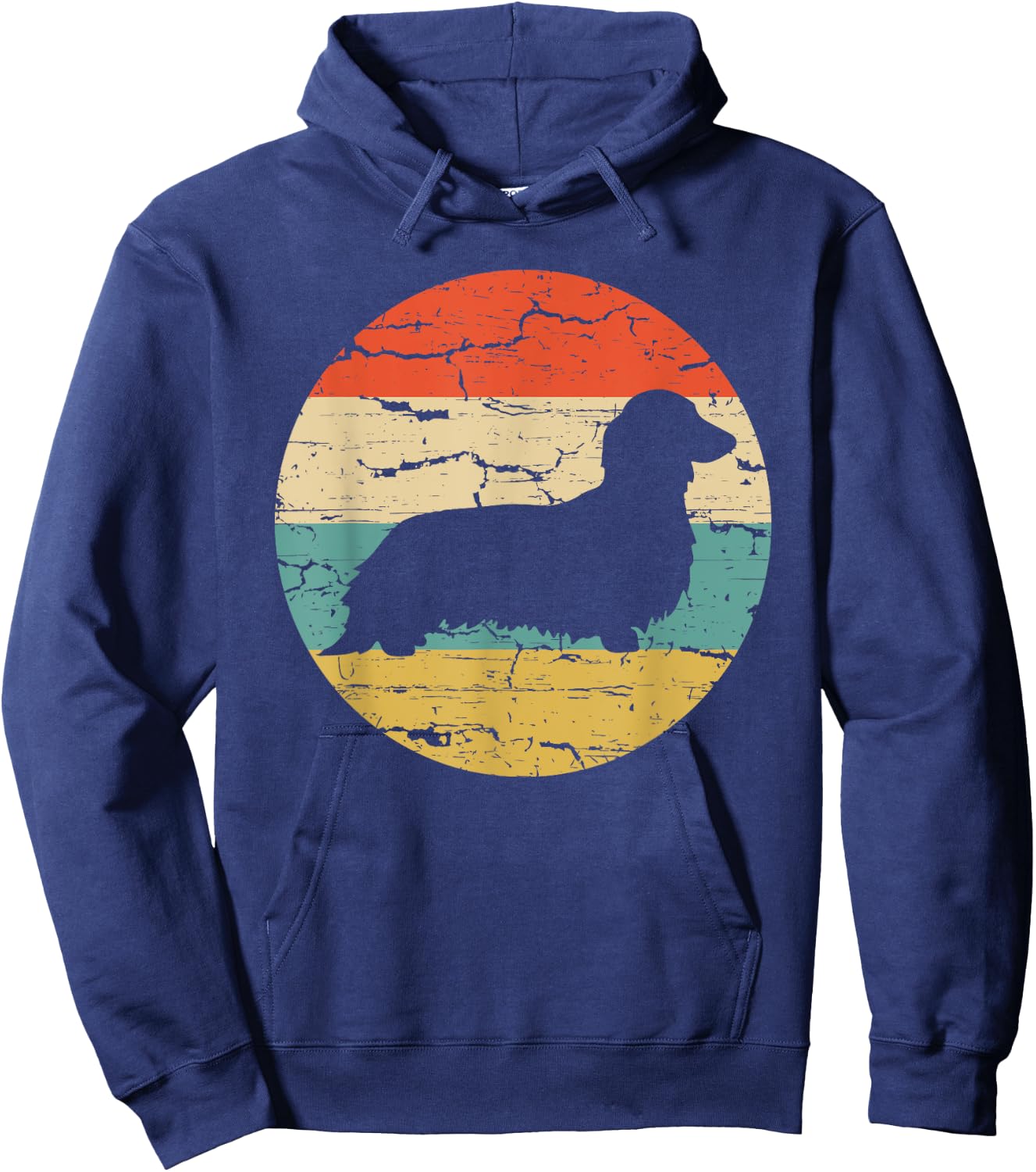 Dachshund Long Haired Dog Vintage Mom Dad Retro Men Women Girls Kids Hoodie - Hoodie | Navy