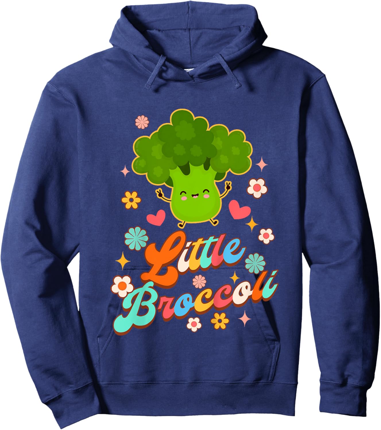 Kids Cute Broccoli Baby Shower Vegetable Vegan Little Broccoli Hoodie - Hoodie | Navy