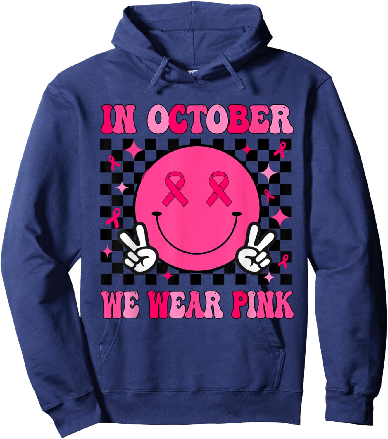 In October We Wear Pink Ribbon Breast Cancer Awareness Hoodie - Hoodie | Navy
