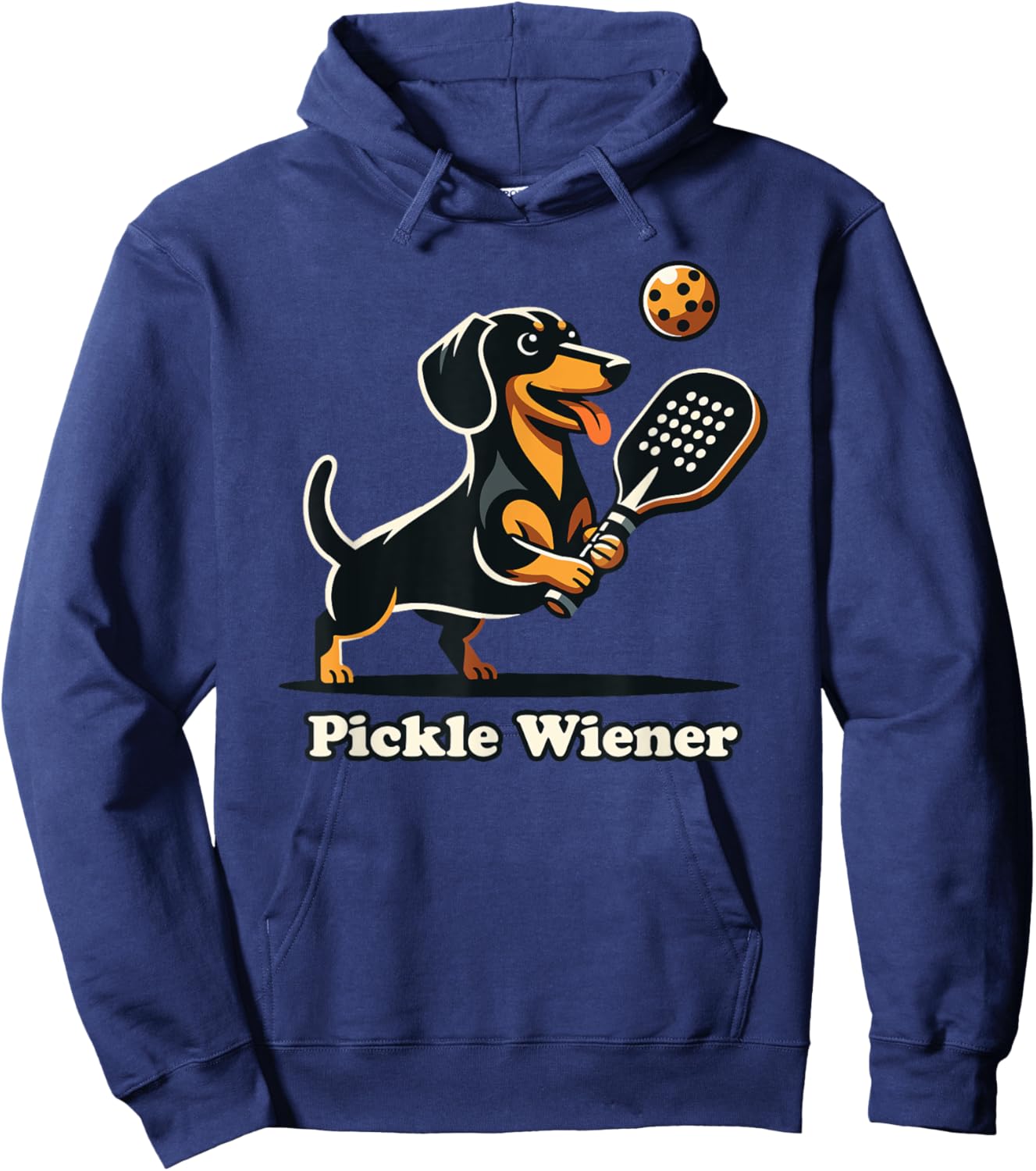 Dog Playing Pickleball Pickle Wiener Dog Dachshund Funny Hoodie - Hoodie | Navy