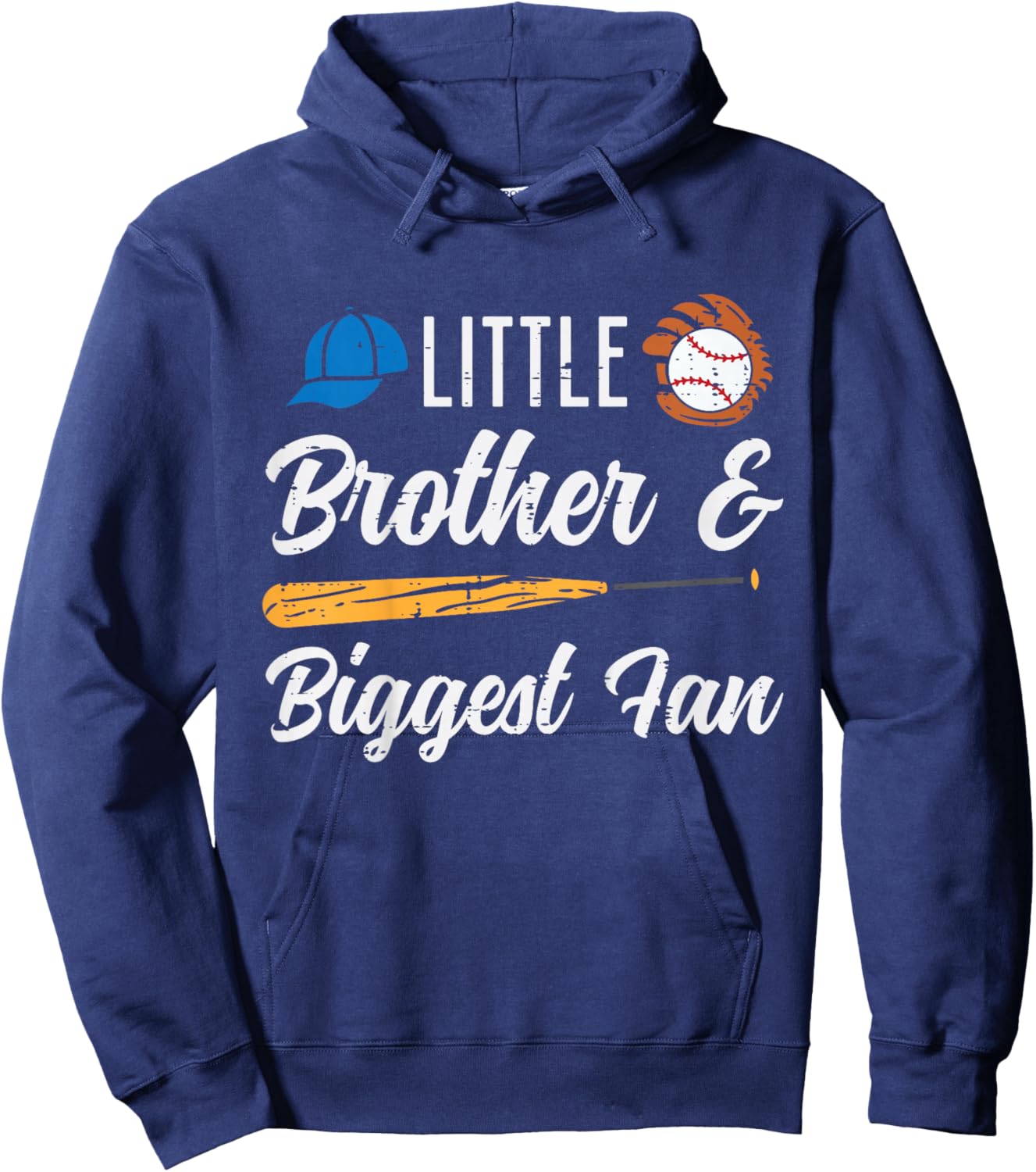 Kids Little Brother Biggest Fan Baseball Family Bro Kids Toddler Hoodie - Hoodie | Navy