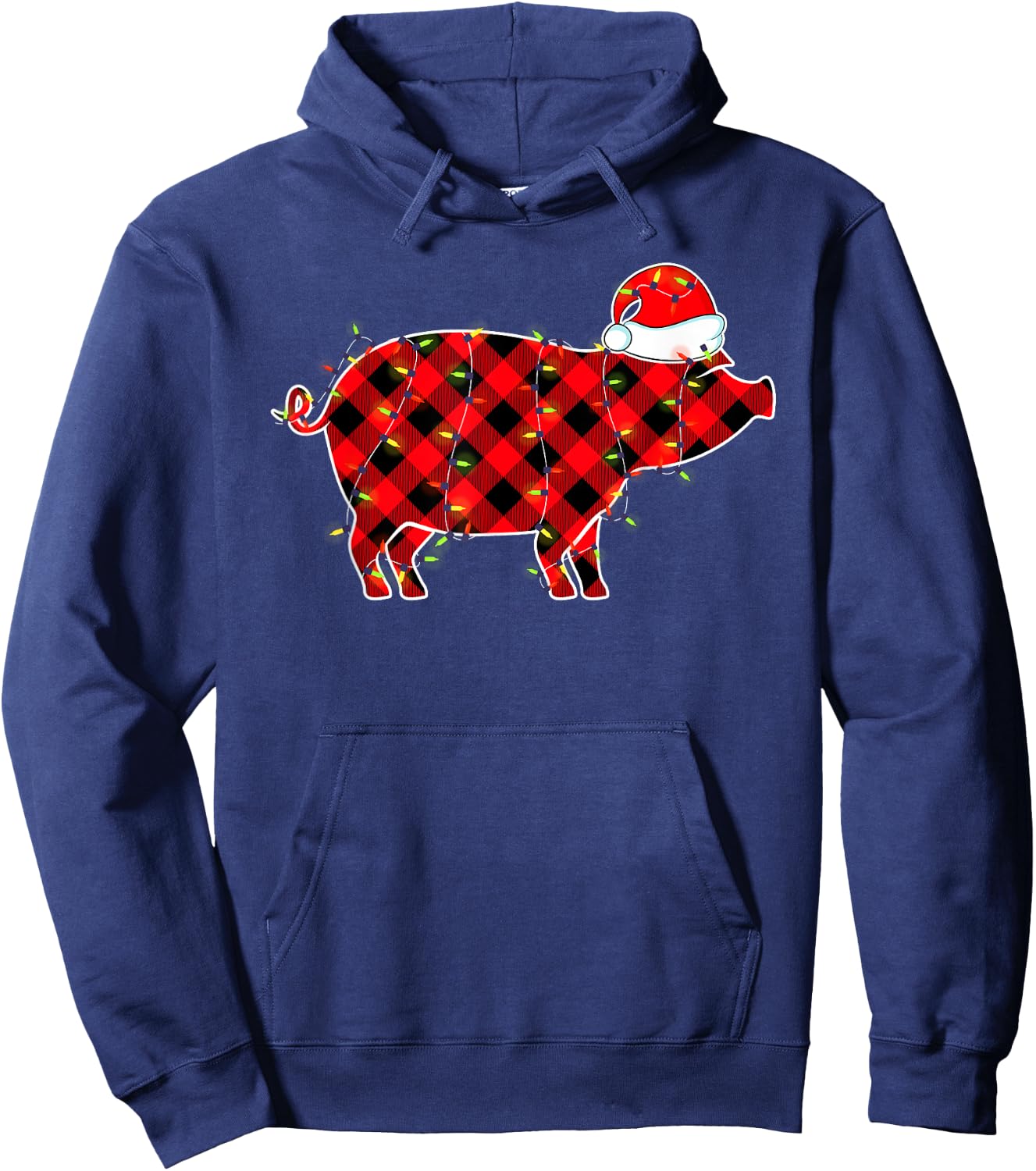 Red Plaid Pig Christmas Lights Pajamas Adult Kids Hoodie - Hoodie | Navy