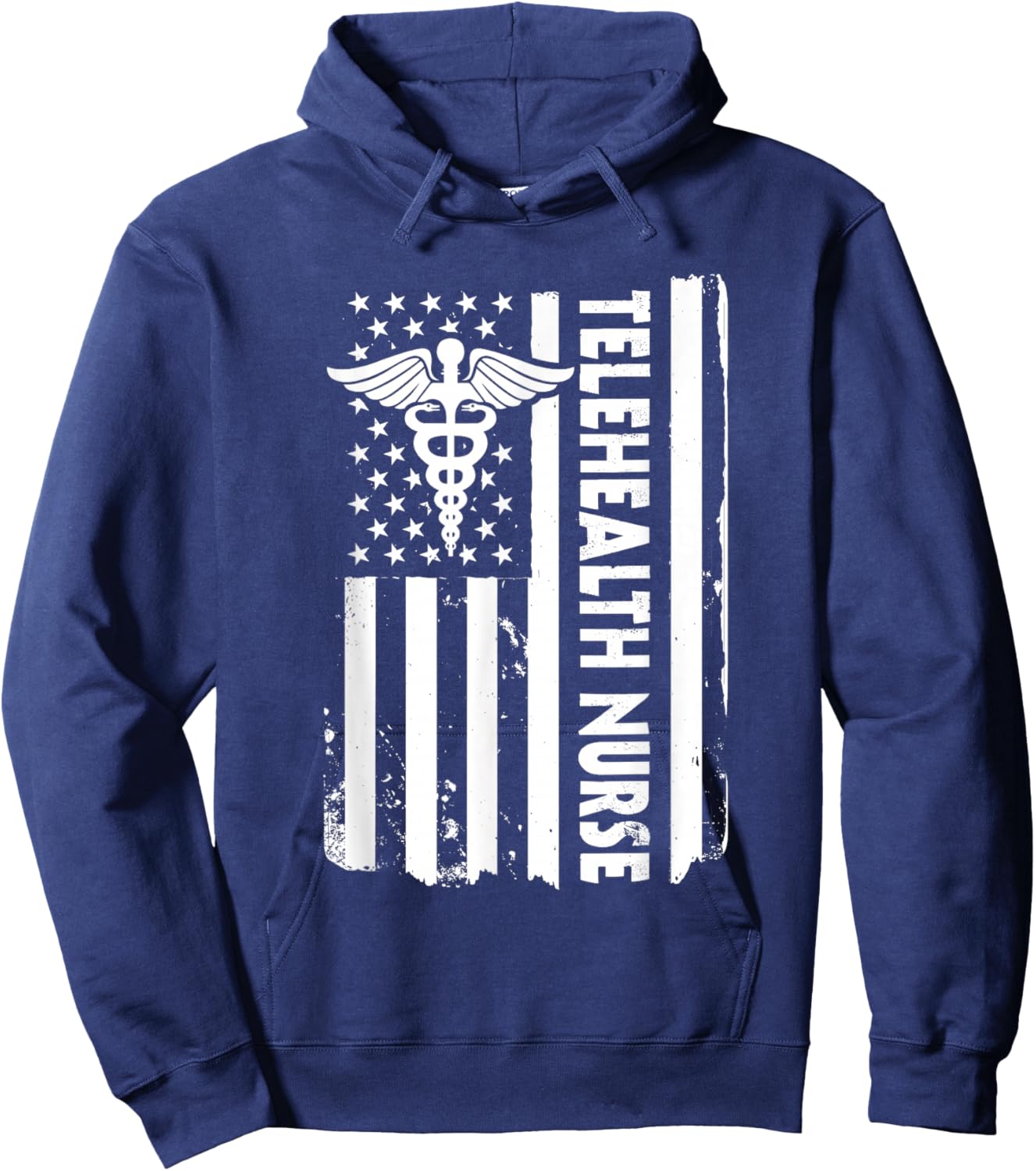 USA Flag Telehealth Nurse American Virtual Nursing America Hoodie - Hoodie | Navy