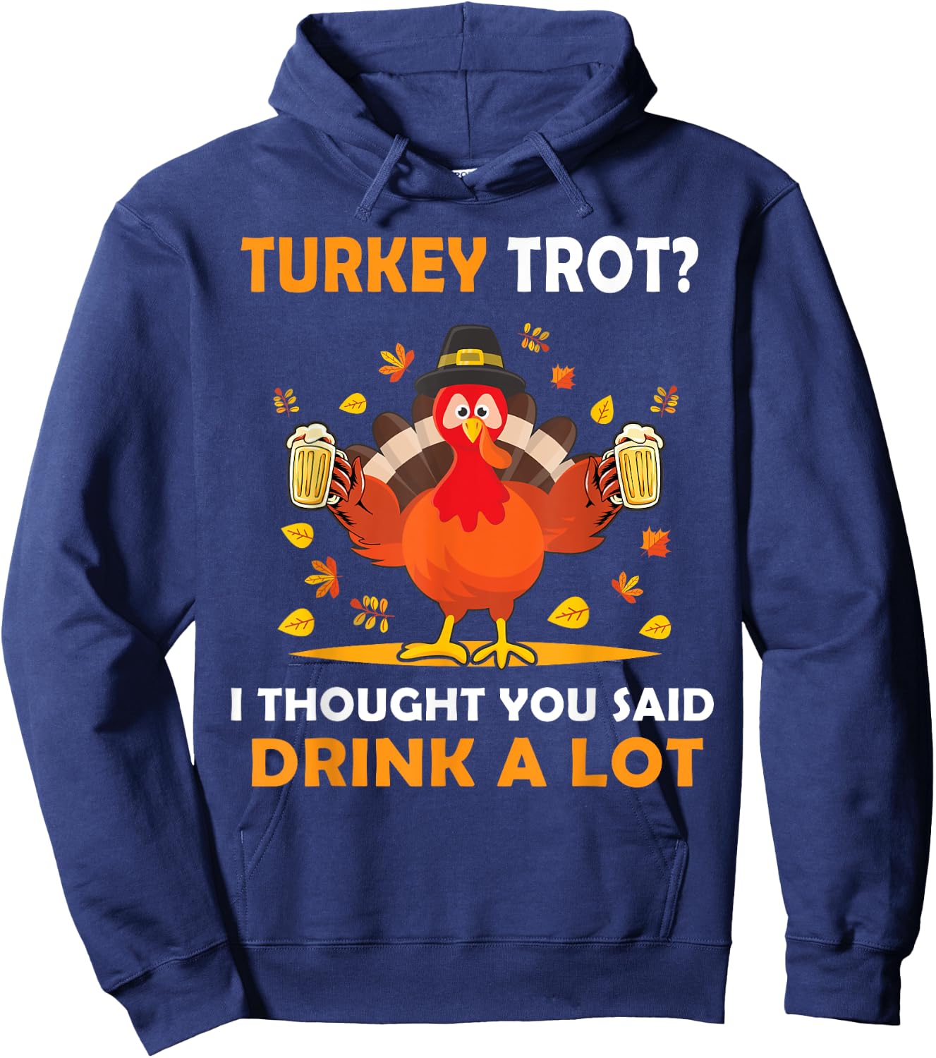Turkey Trot Squad Running Drinking Matching Thanksgiving Hoodie - Hoodie | Navy