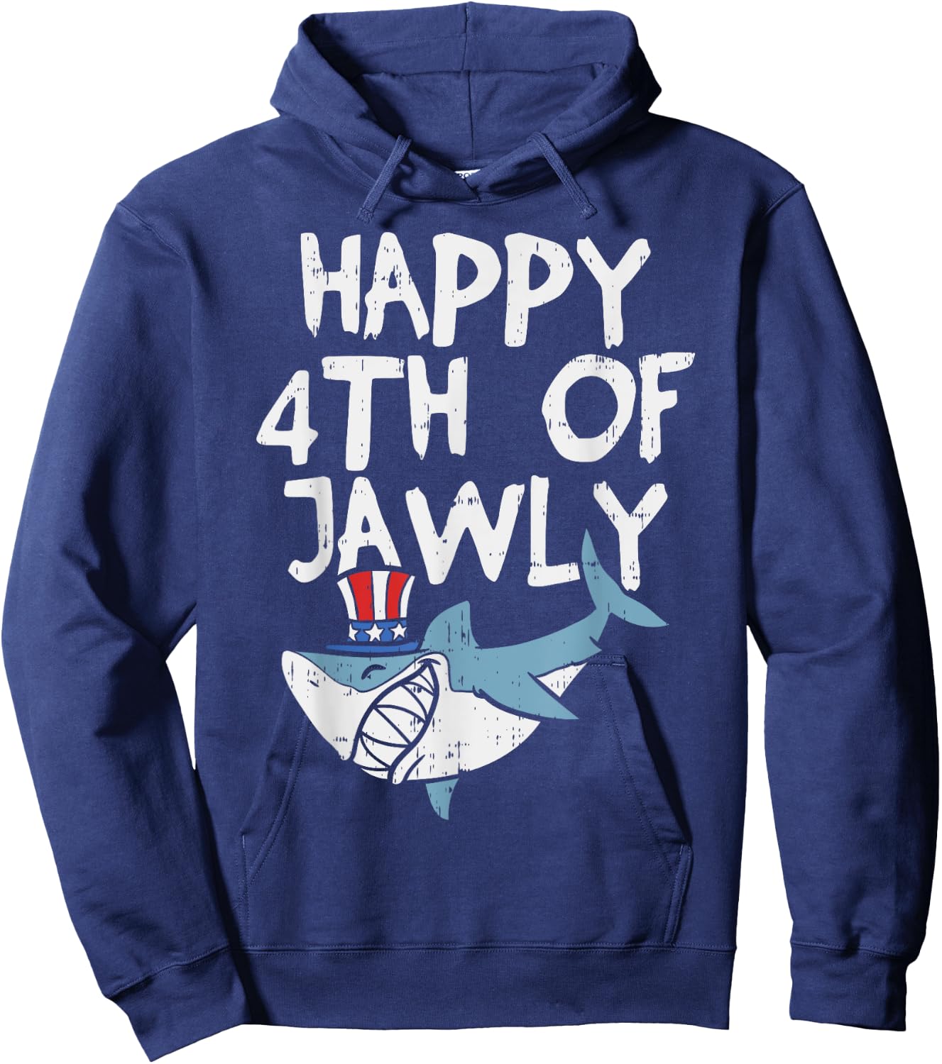 Happy 4th Of Jawly Shark Animal 4th Of July USA Patriot Boy Hoodie - Hoodie | Navy
