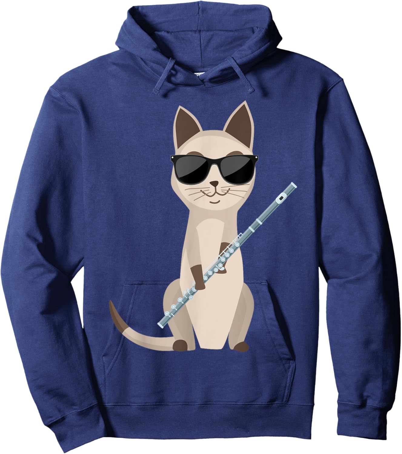 Funny Cat Wearing Sunglasses Playing Flute Flutist Cat Women Girls Kids Hoodie - Hoodie | Navy