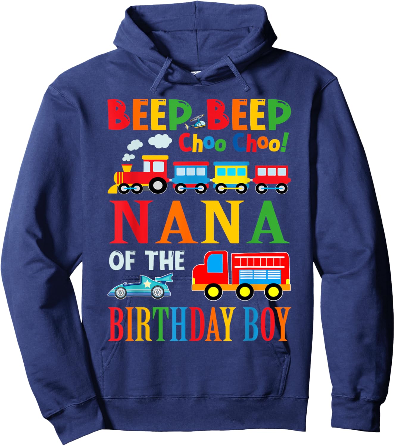 Nana Of The Birthday Boy Transportation Family Matching Hoodie - Hoodie | Navy