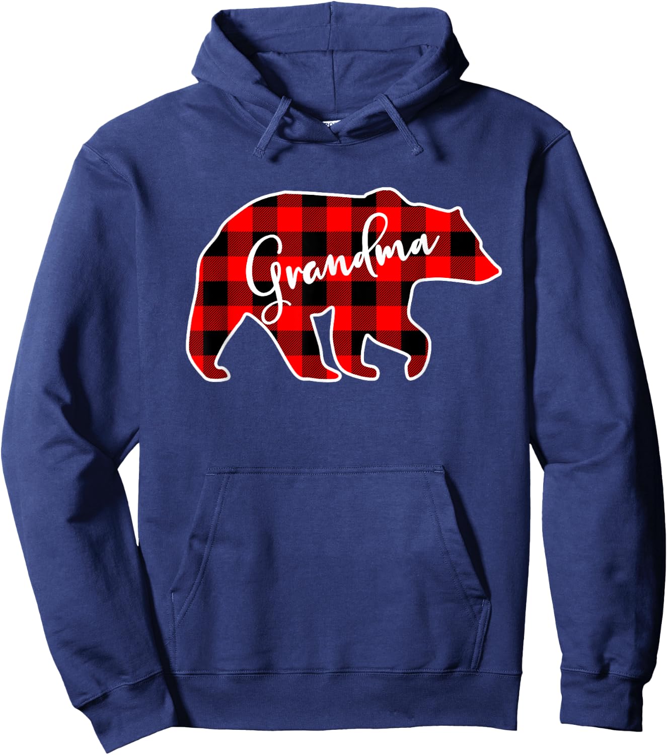 Grandma Bear Red Plaid Matching Family Christmas Hoodie - Hoodie | Navy