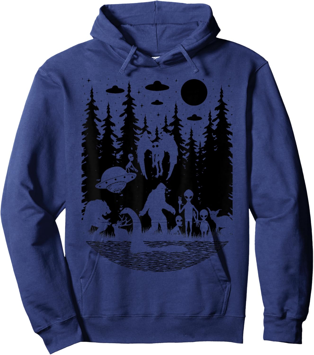 Bigfoot Loch Ness Monster Mothman And Aliens Funny Cryptid Hoodie - Hoodie | Navy