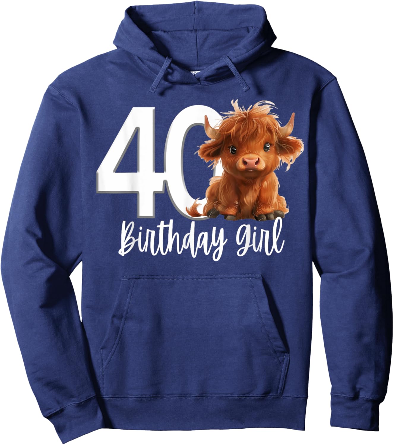 40th Birthday Highland Cow Party Women Wife Mom Forty 40 Hoodie - Hoodie | Navy