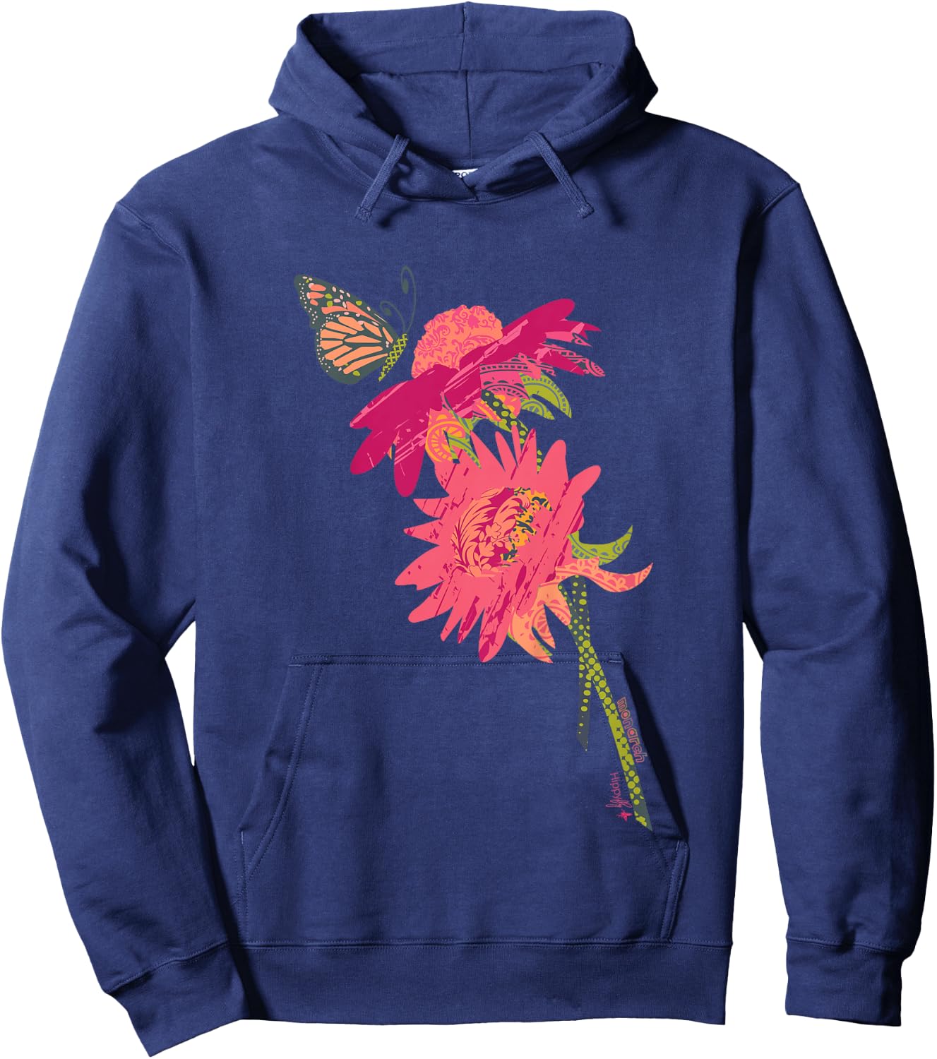 Kids Cute Flowers Butterfly Girls Gifts Toddler Short Sleeve Hoodie - Hoodie | Navy