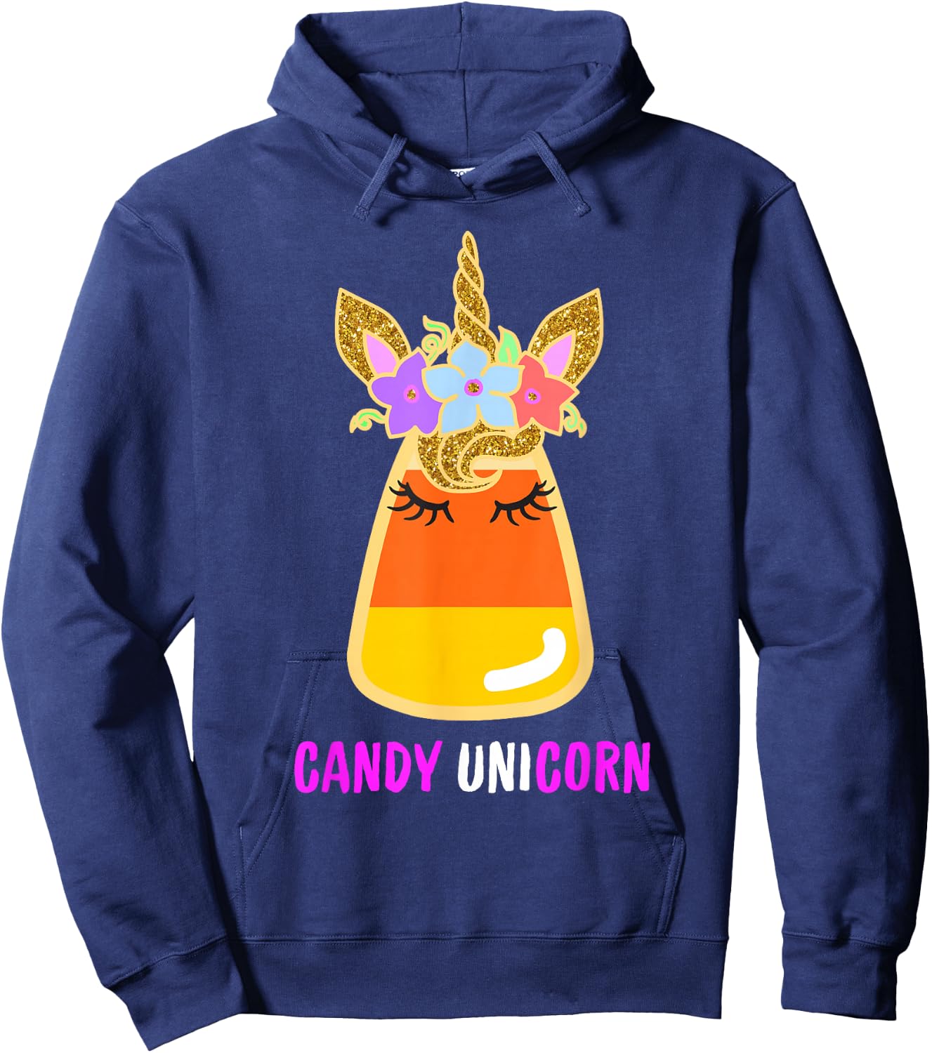 Candy Corn Unicorn Shirt, Halloween Unicorn for Girls Hoodie - Hoodie | Navy