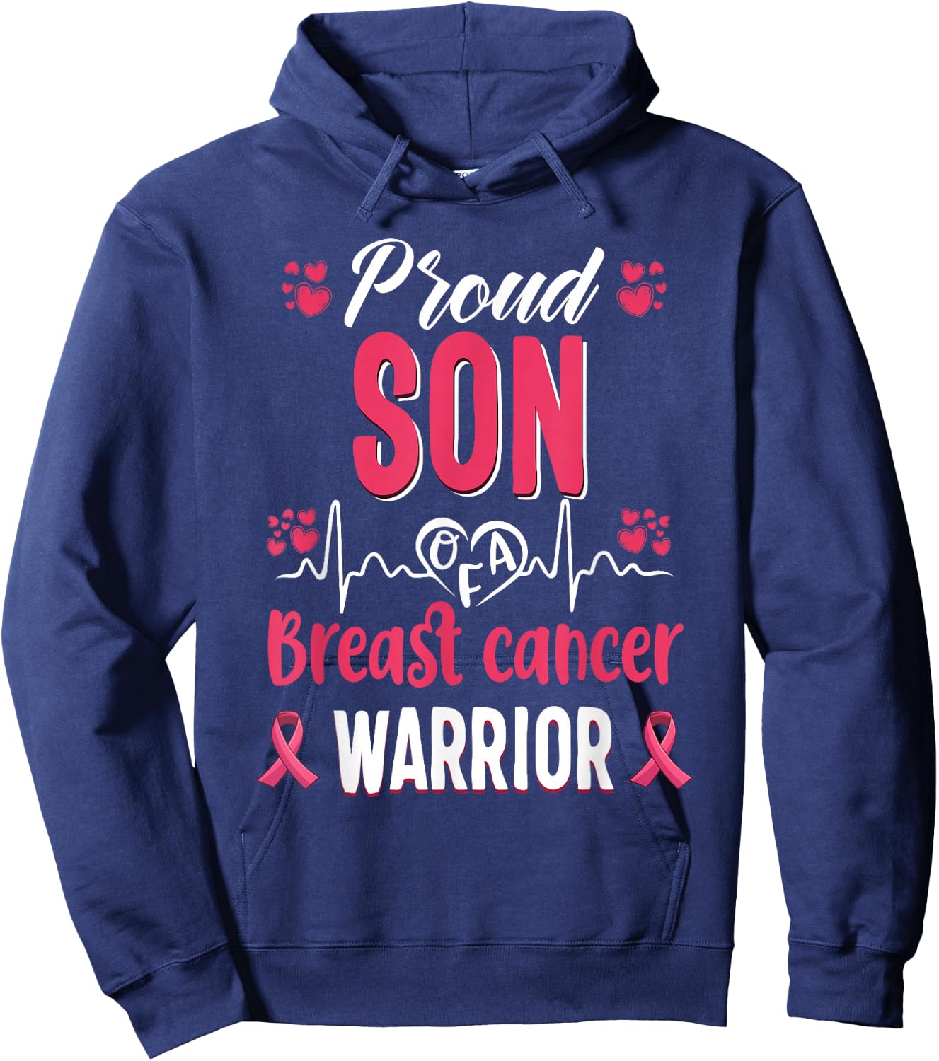 proud Son breast cancer warrior awareness pink ribbon Hoodie - Hoodie | Navy