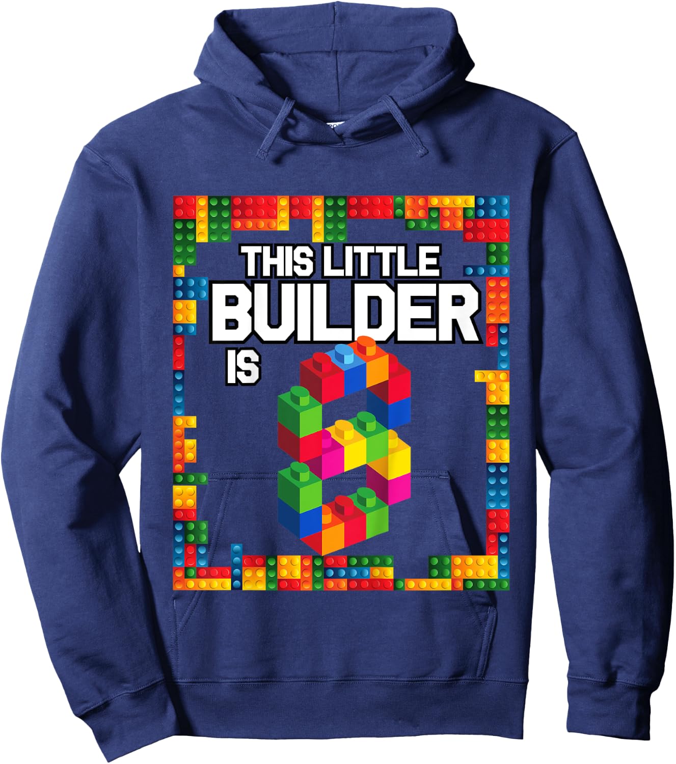 8 Year Old Building Blocks Birthday T Shirt Brick 8th Gift Hoodie - Hoodie | Navy